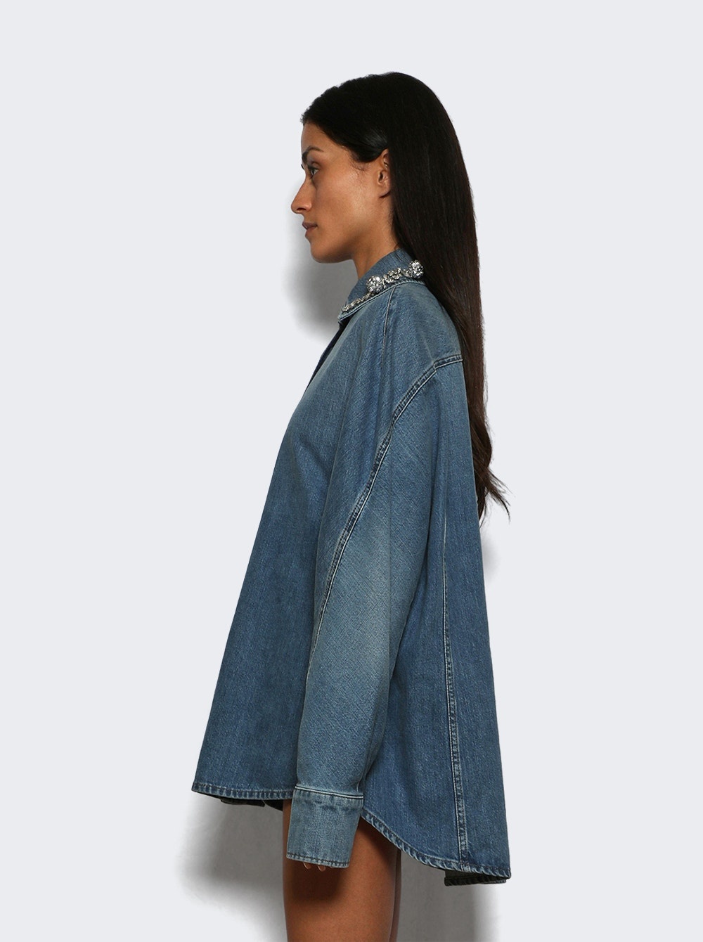 Short Cocoon Denim Shirt 420 Medium Blue - 3