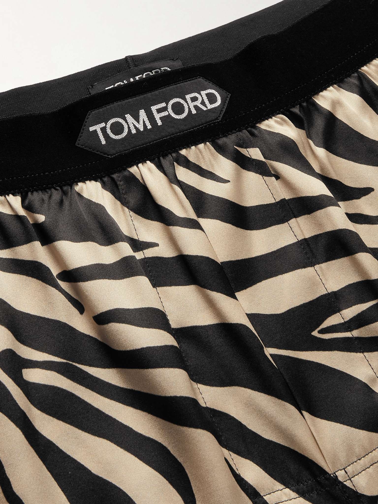 Velvet-Trimmed Zebra-Print Stretch-Silk Satin Boxer Shorts - 3