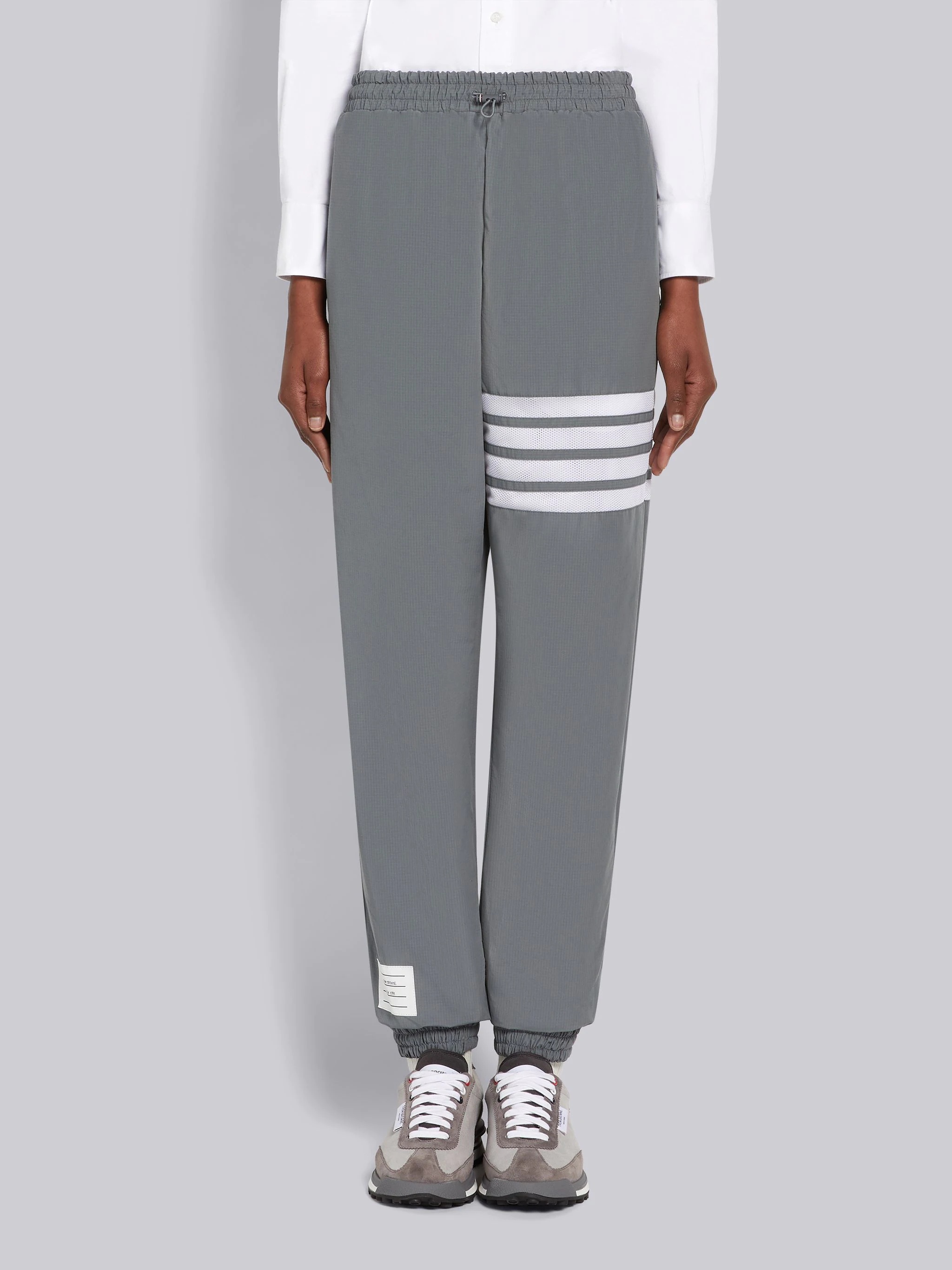 Medium Grey Ripstop Seamed in 4-Bar Drawstring Waist Track Pants - 1