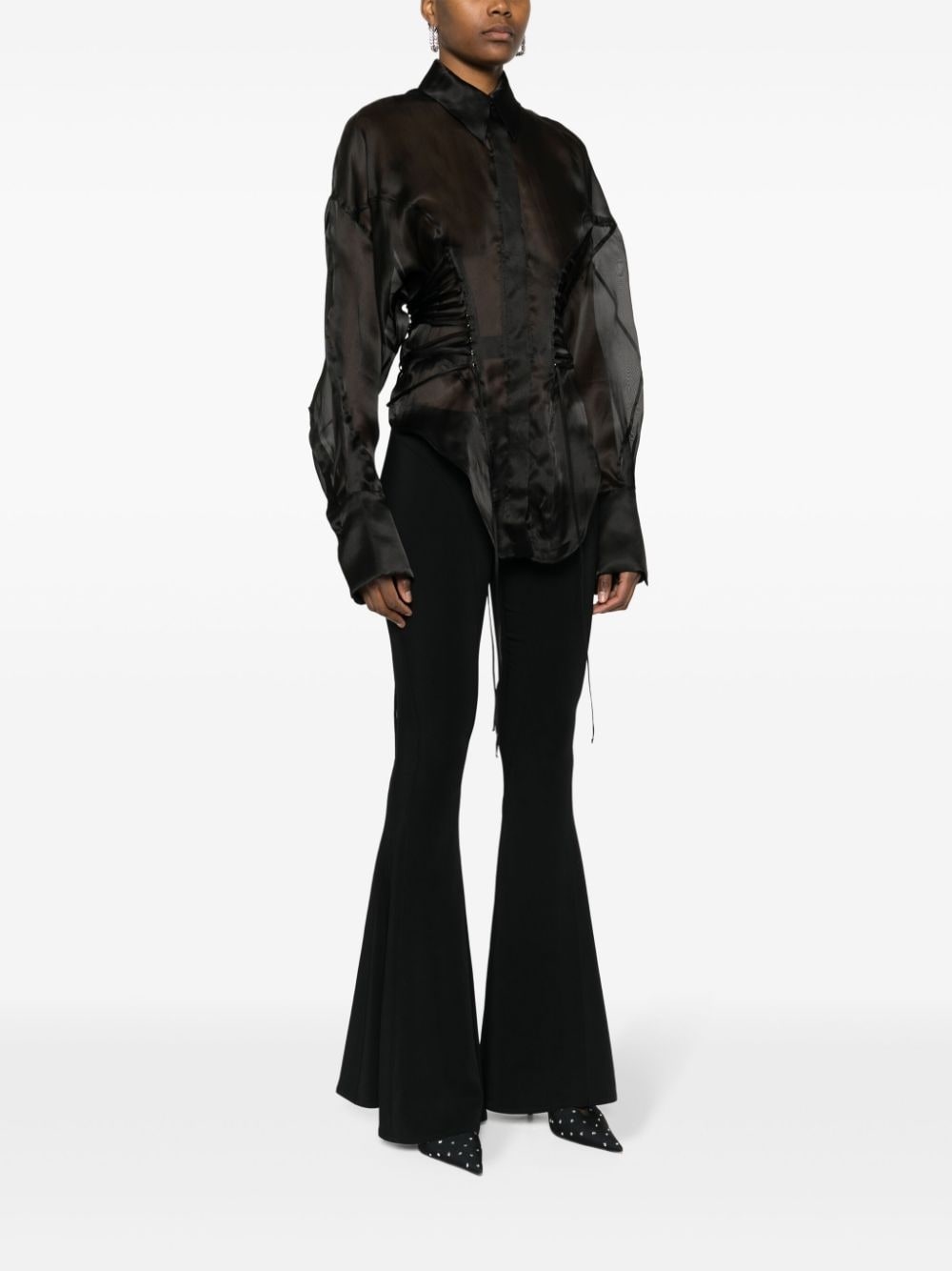 lace-up detailing silk shirt - 3