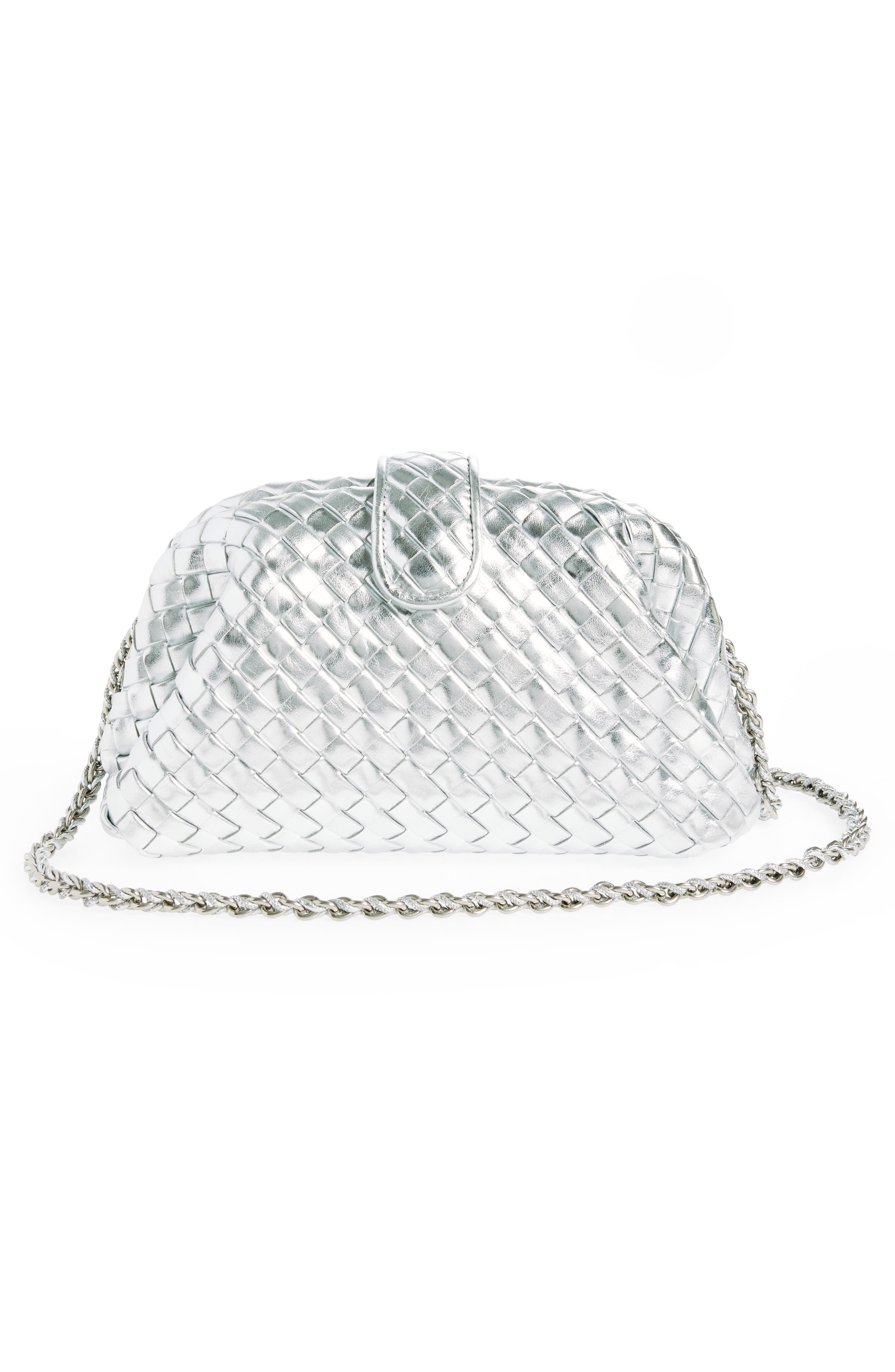 Bottega Veneta Mini Lauren 1980 Intrecciato Metallic Leather Clutch in Silver/Silver at Nordstrom - 4