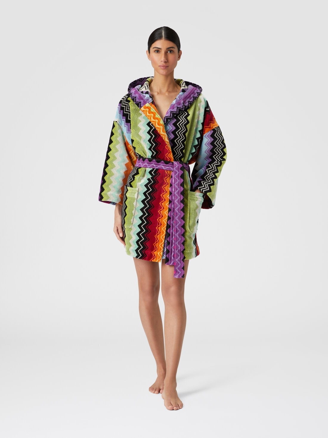 Giacomo bathrobe in cotton terry with zigzag pattern - 2
