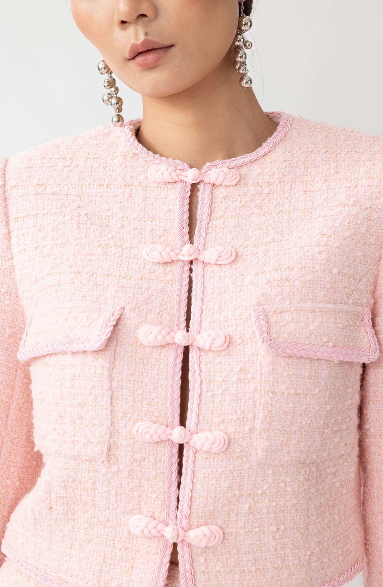 SAU LEE Abbie Metallic Tweed Jacket in Pastel Pink at Nordstrom - 3