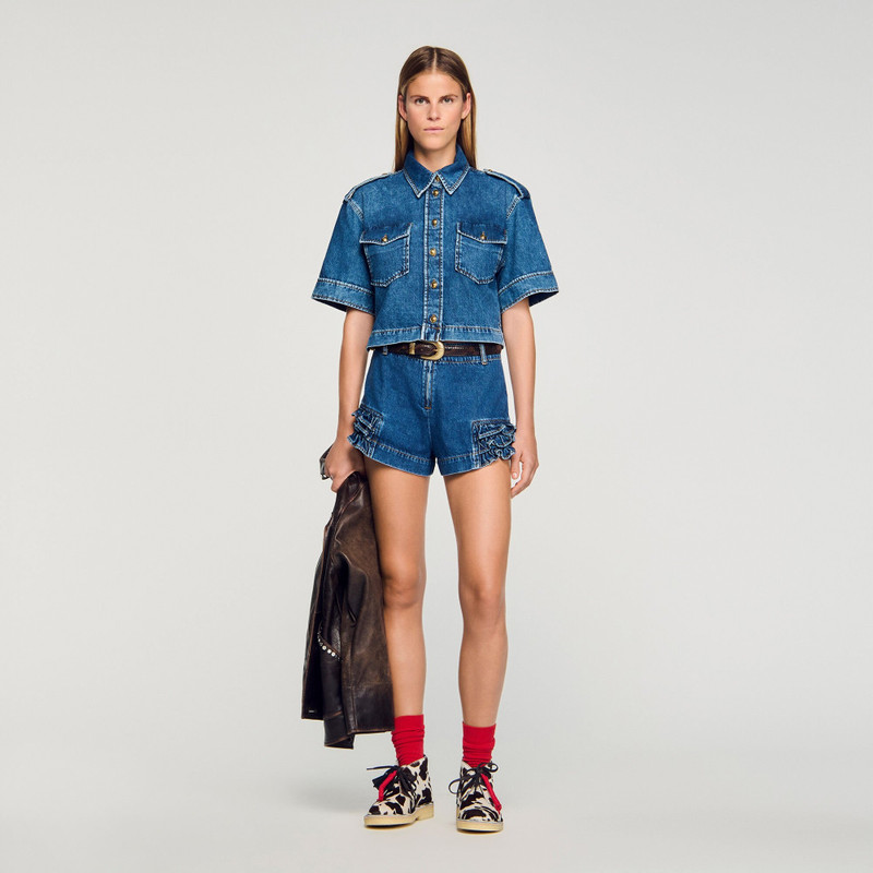 Sandro RUFFLED DENIM SHORTS outlook