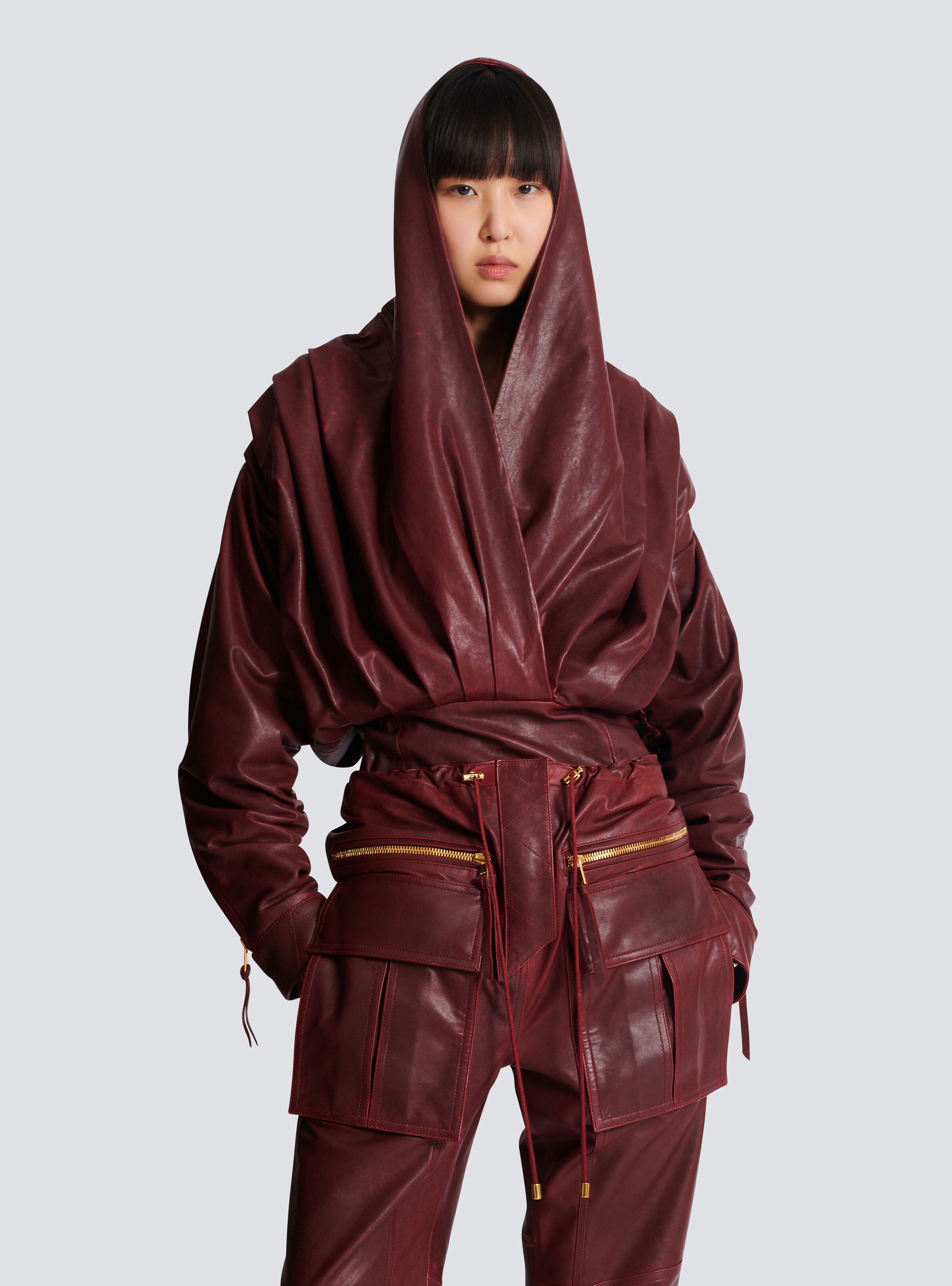 Short hooded dress in washed lambskin - 6