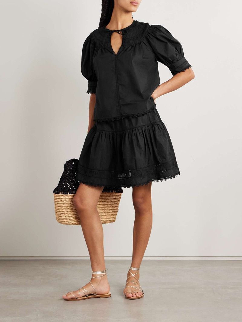 ULLA JOHNSON Ayla crochet-trimmed pleated poplin mini skirt Black outlook