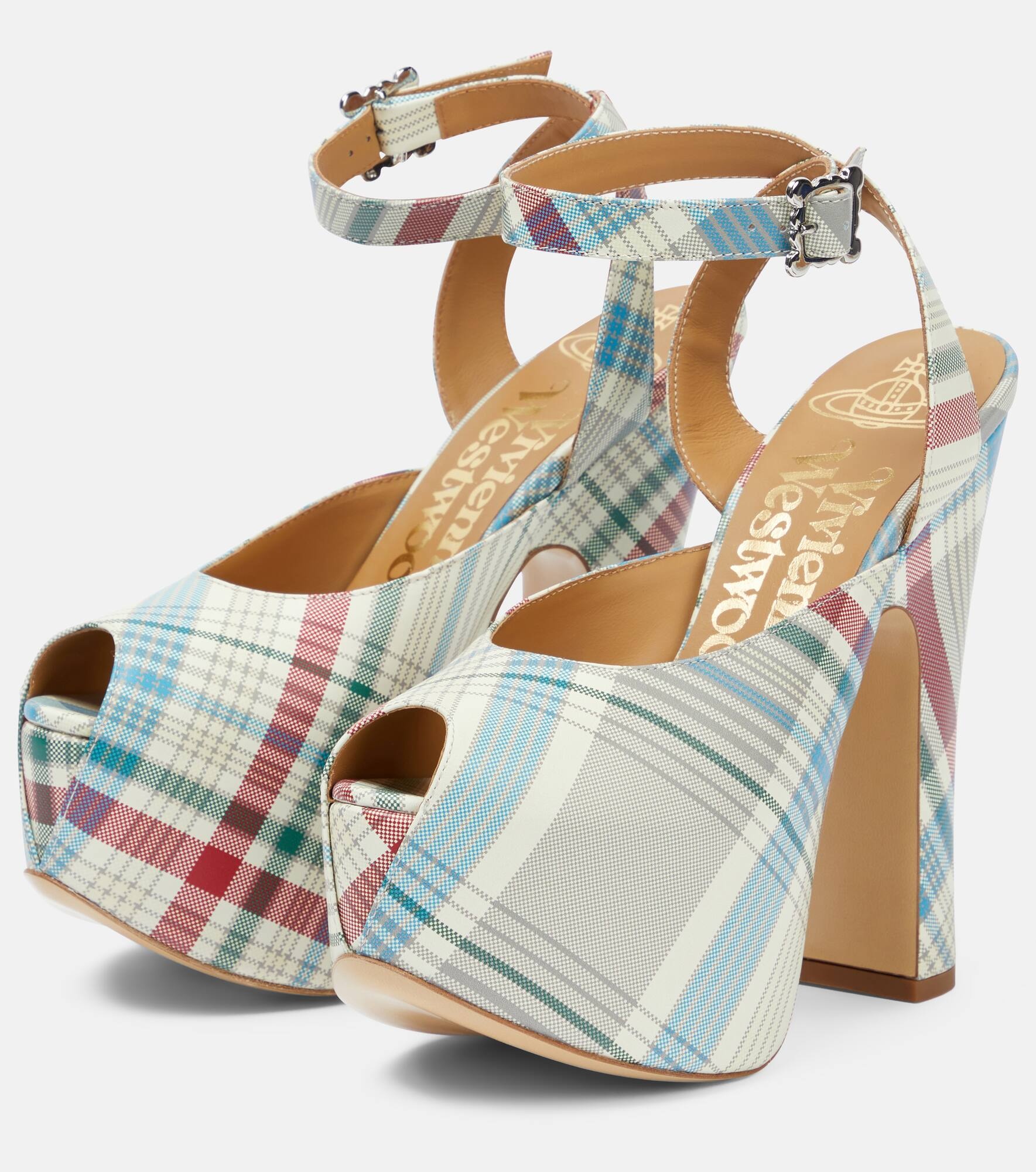 Vargas checked leather platform pumps - 5