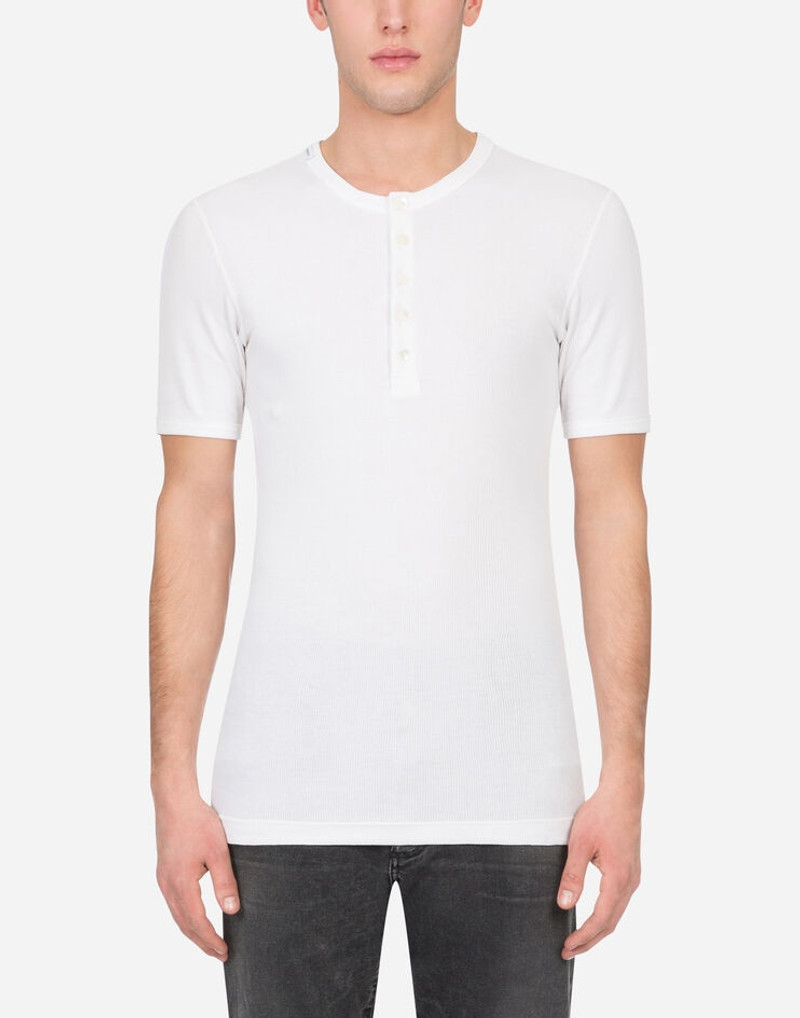 Fine-rib cotton granddad-neck t-shirt 1