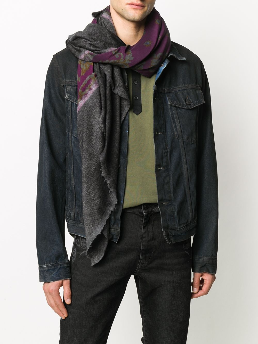 baroque-print raw-edge scarf - 2