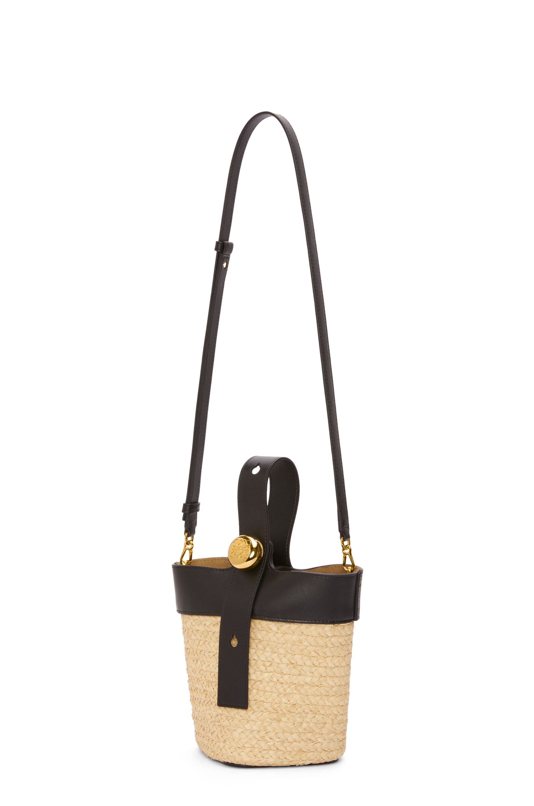 Mini Pebble Bucket bag in raffia and calfskin - 6