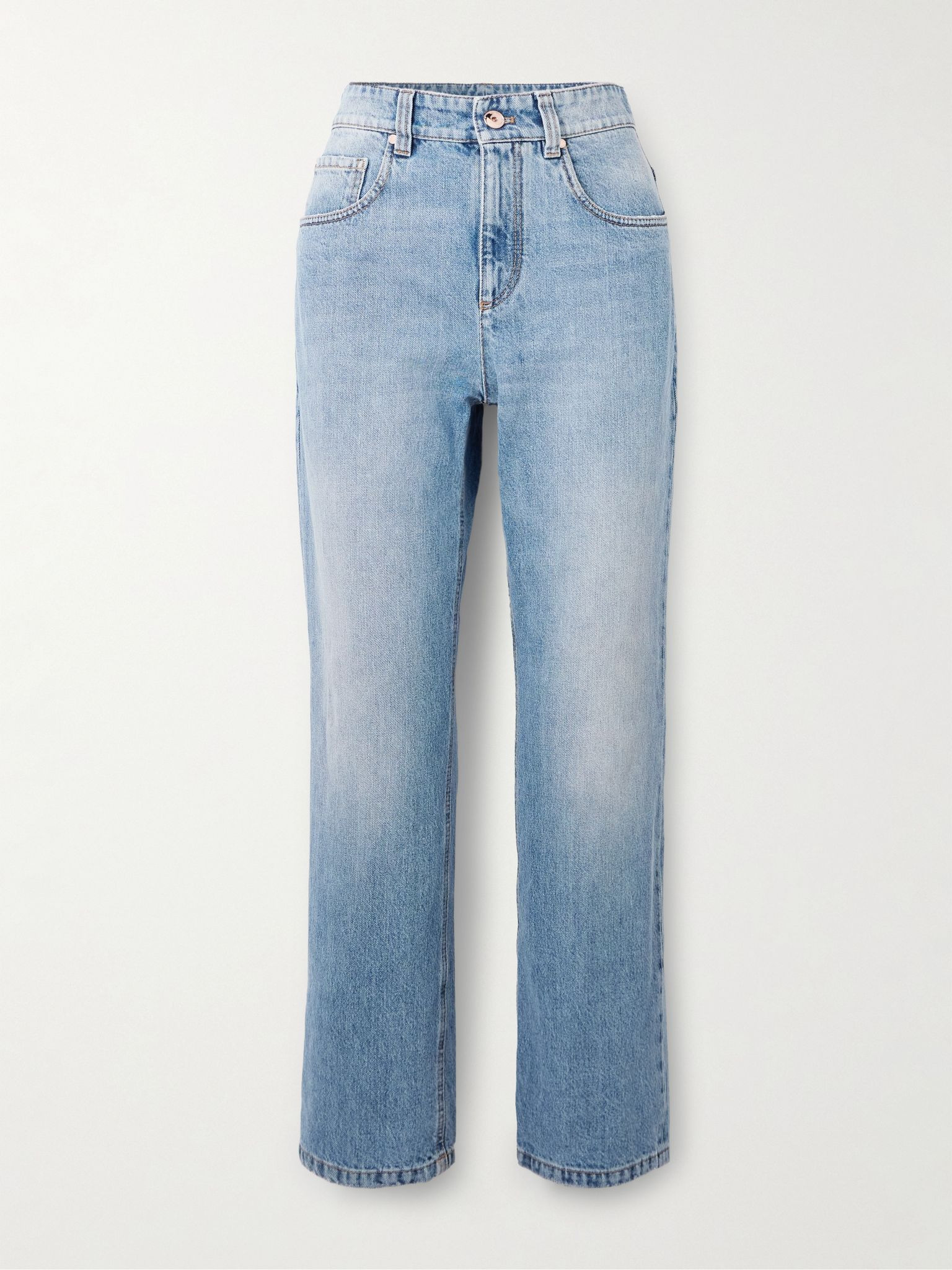 Bead-embellished cropped straight-leg jeans Light denim - 1