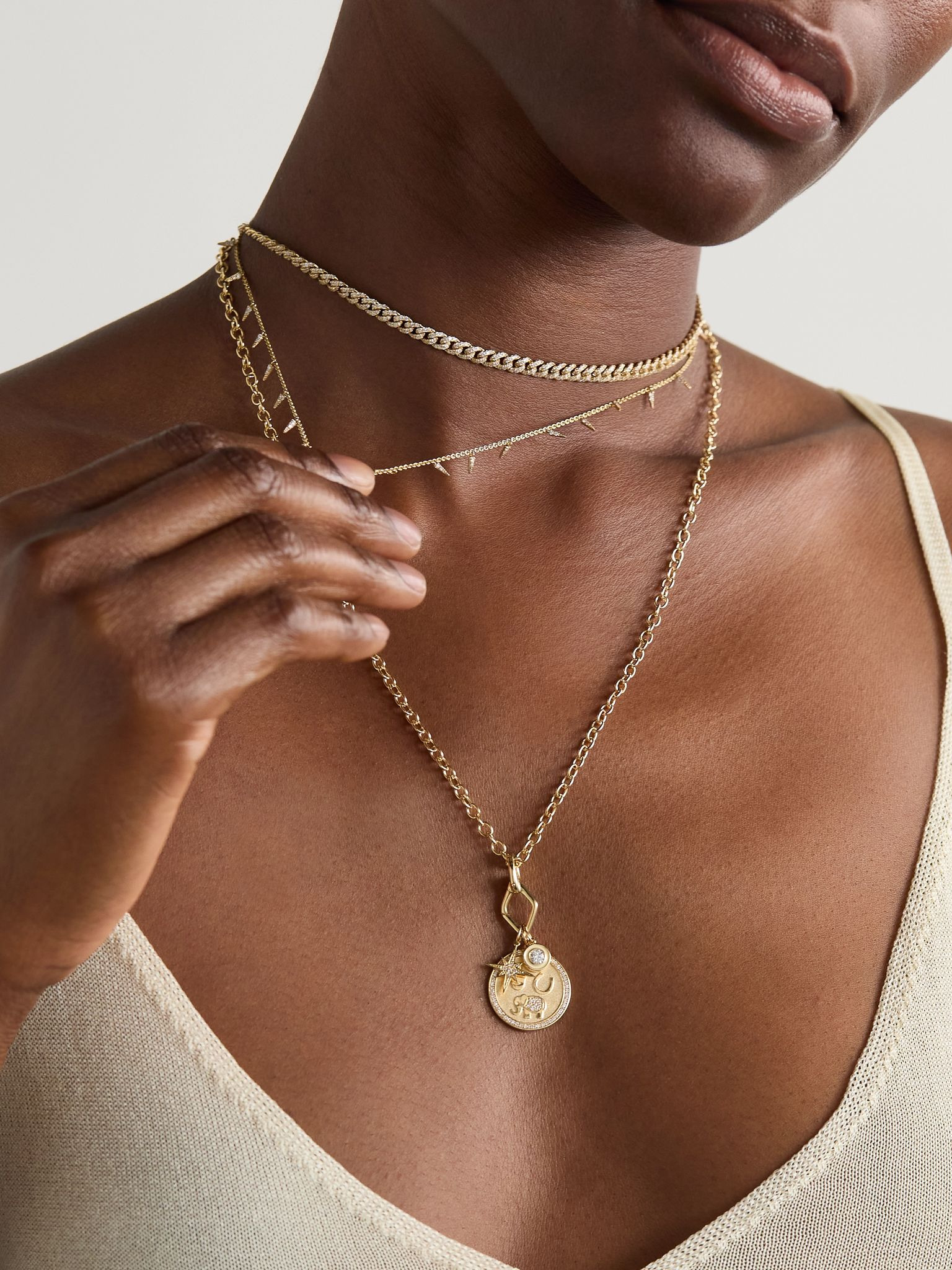 Icon Combo 14-karat gold, diamond and enamel necklace Gold - 5
