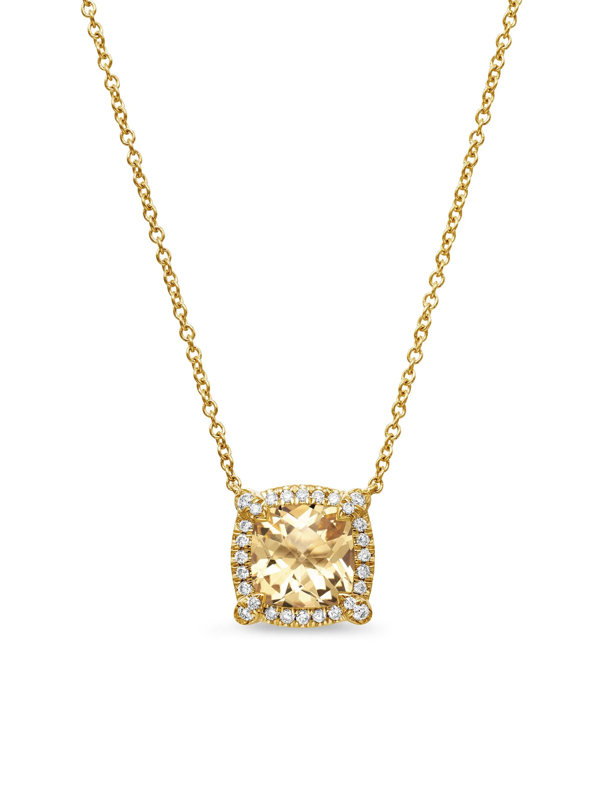 Women's Petite Chatelaine Pavé Bezel Pendant Necklace in 18K Yellow Gold with Diamonds - Champagne C - 1