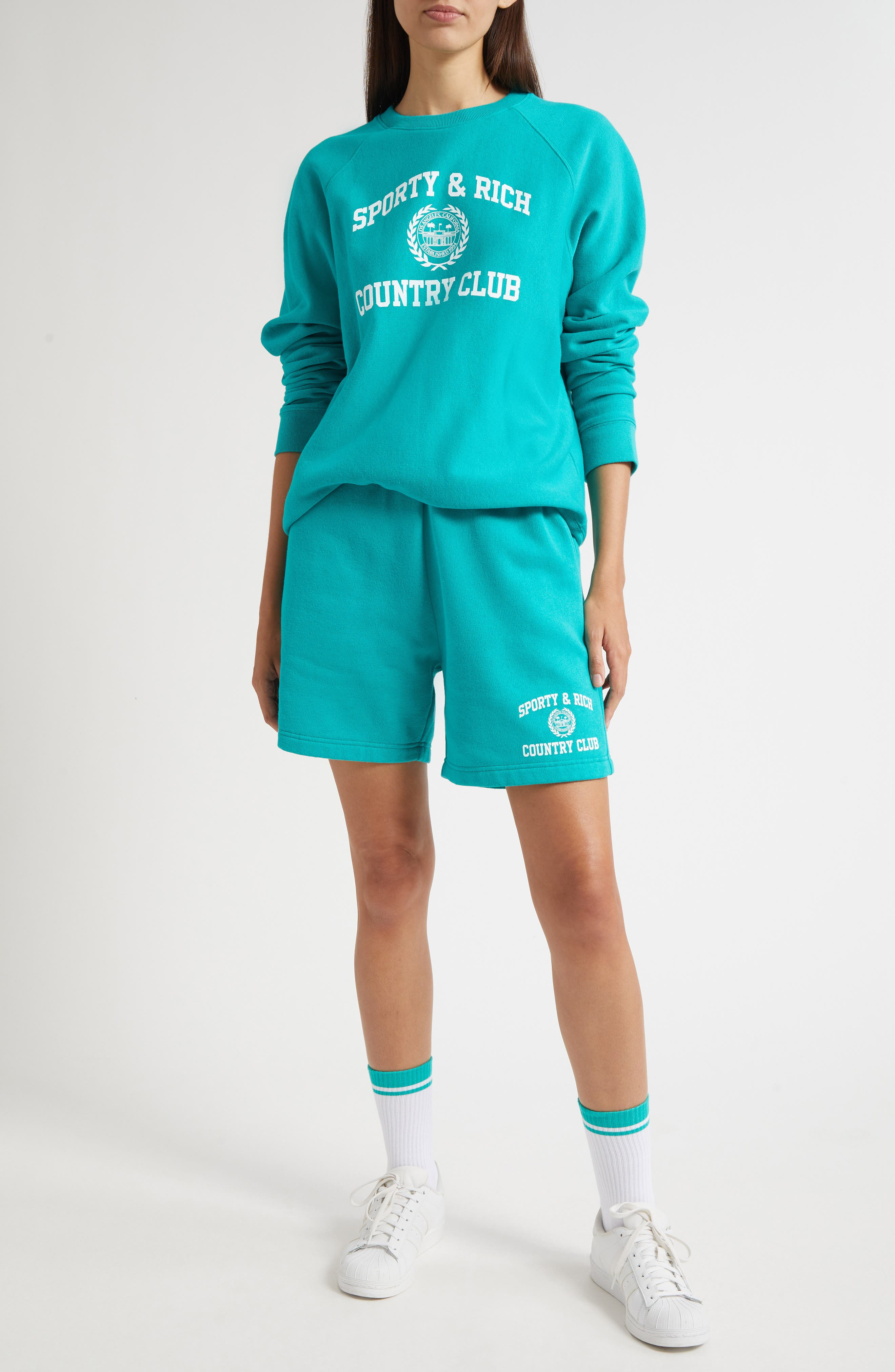 Sporty & Rich Varsity Crest Crewneck Graphic Sweatshirt in Spring Green at Nordstrom - 2