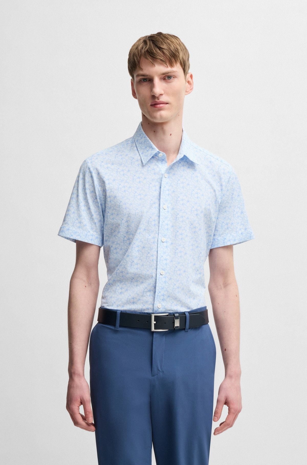 SLIM-FIT SHIRT IN FLORAL-PRINT PERFORMANCE FABRIC - 2