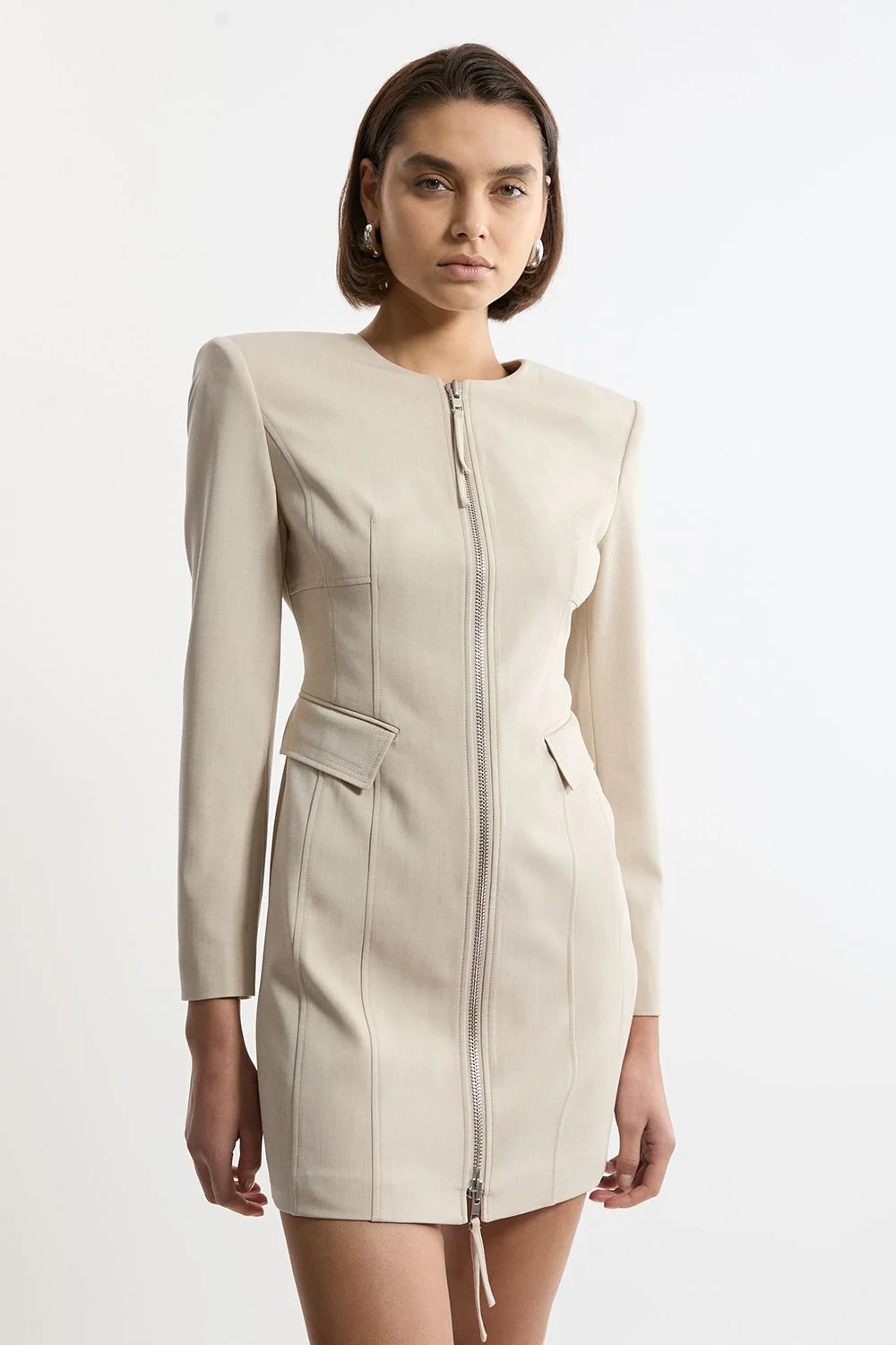 Tailored Viscose Zip Through Multi Stitch Mini Dress - 1
