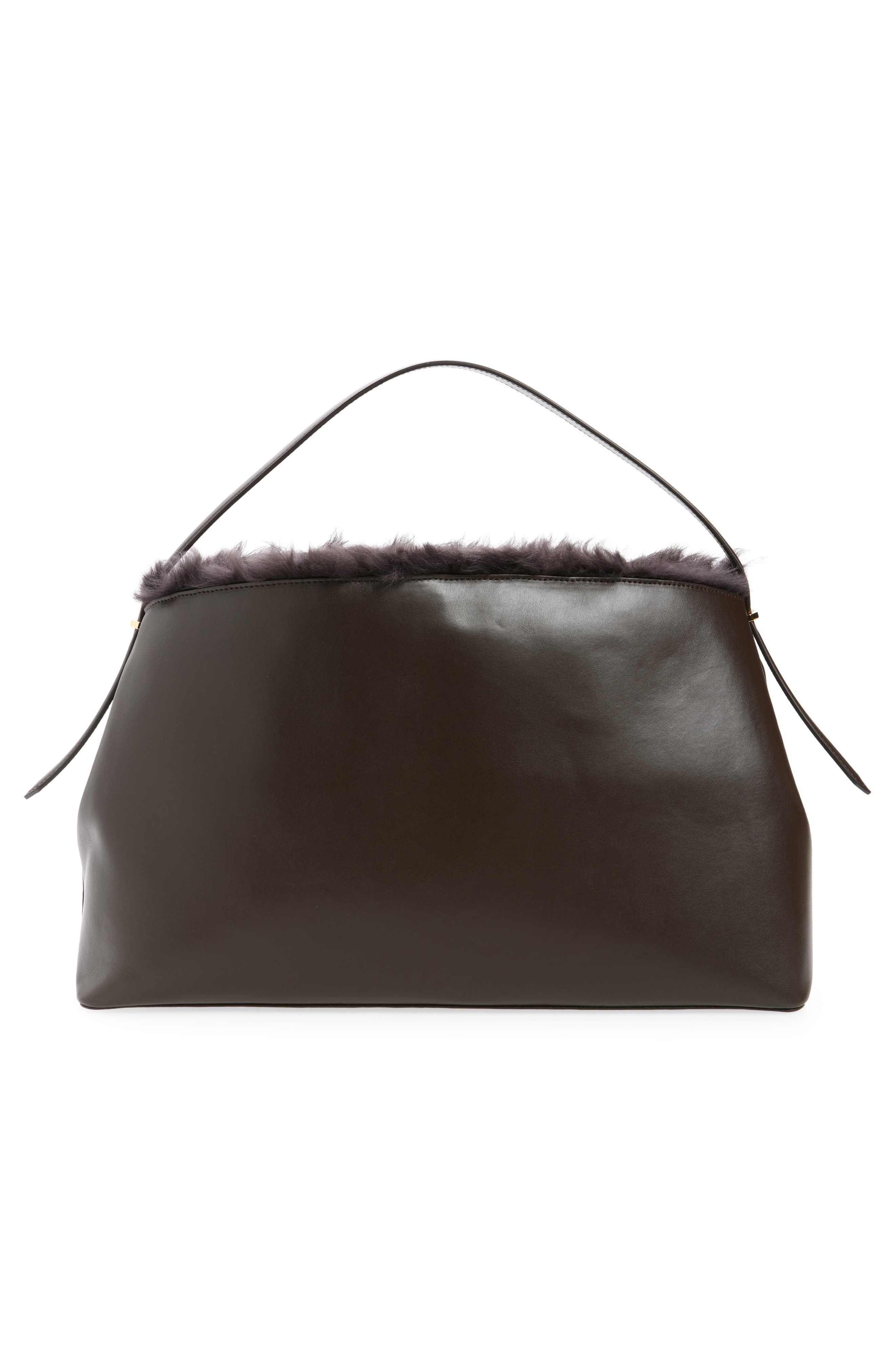 TOTEME T-Lock Leather & Genuine Shearling Top Handle Bag in Bark at Nordstrom - 4