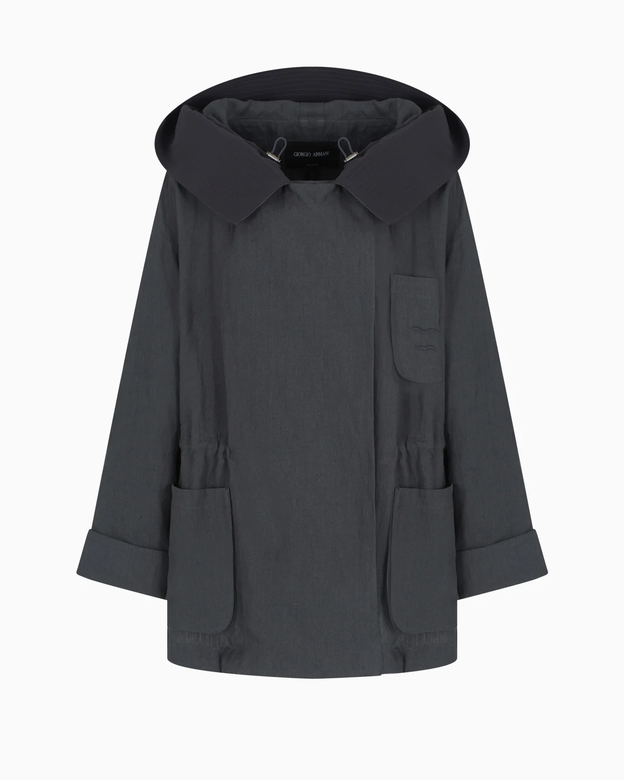 LINEN HOODED PEA COAT - 1