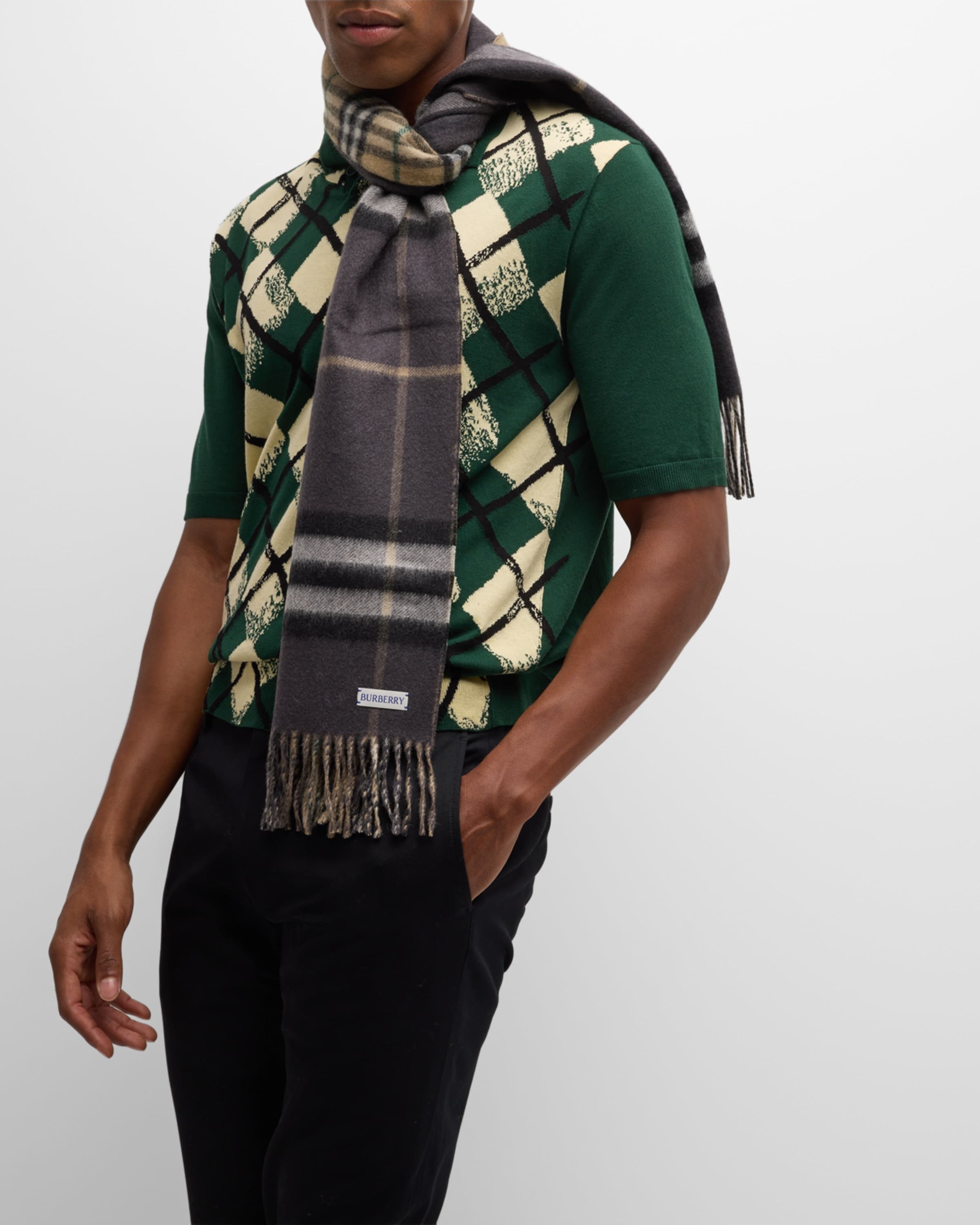 Men's Cashmere Reversible Check Scarf - 1