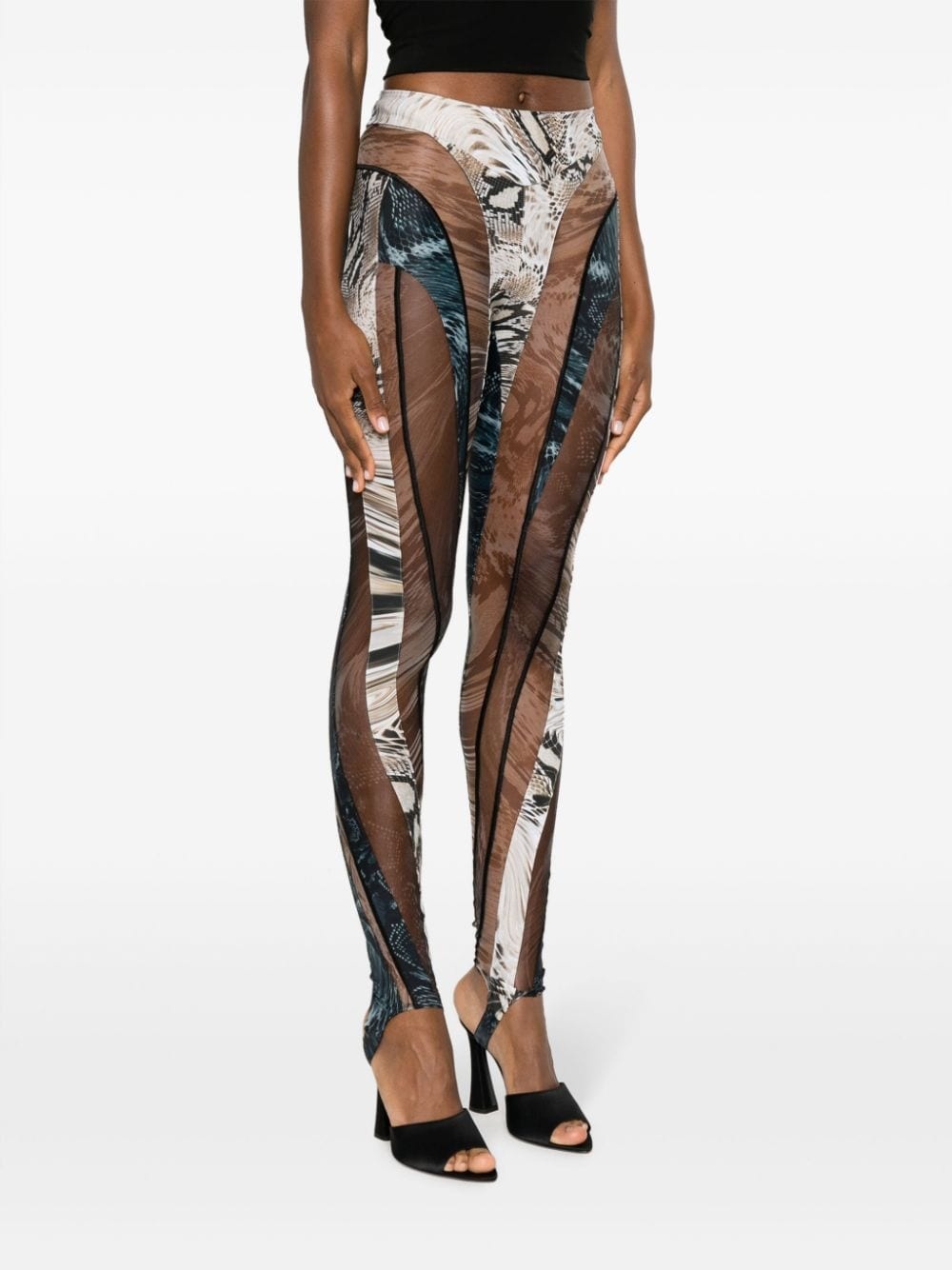 snakeskin-print sheer-tulle panelled leggings - 3