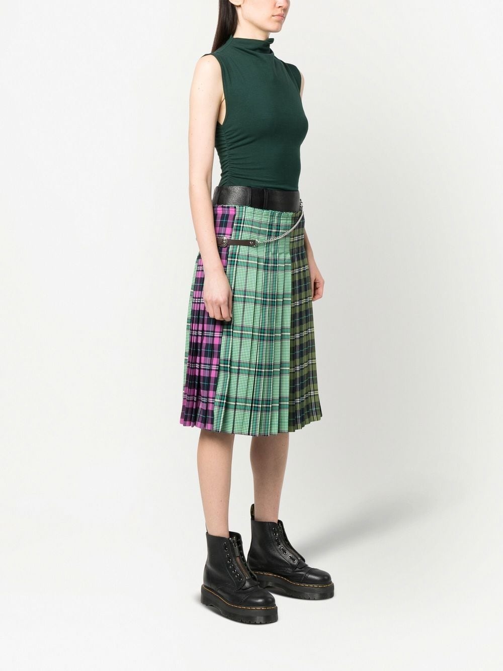 pleated plaid-patterned midi skirt - 3