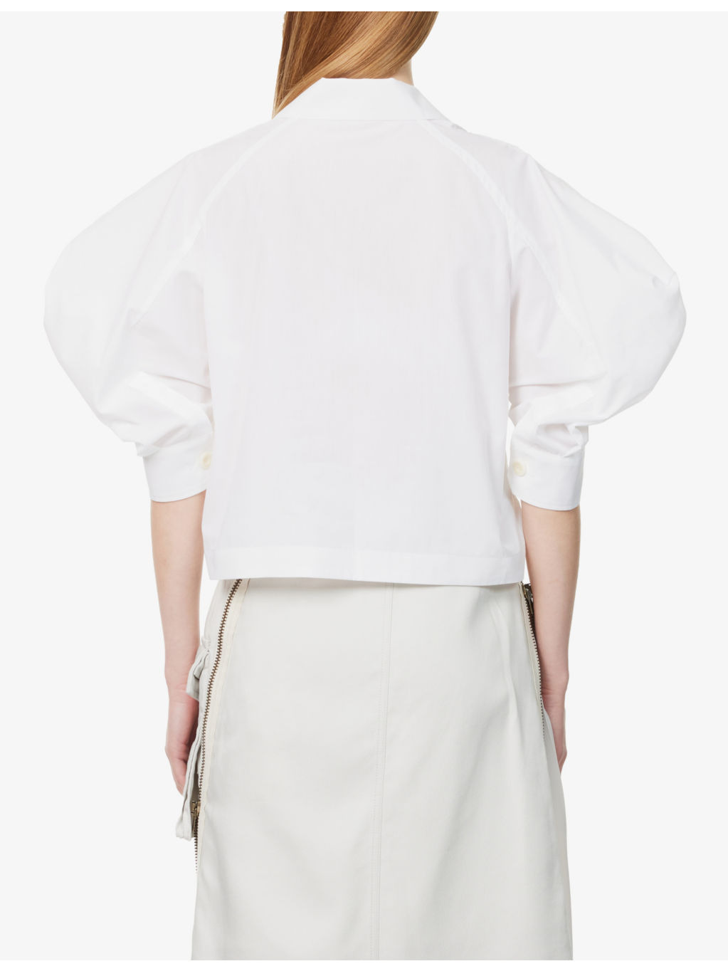 Cropped Puff-Sleeve Cotton-Poplin Shirt - 4