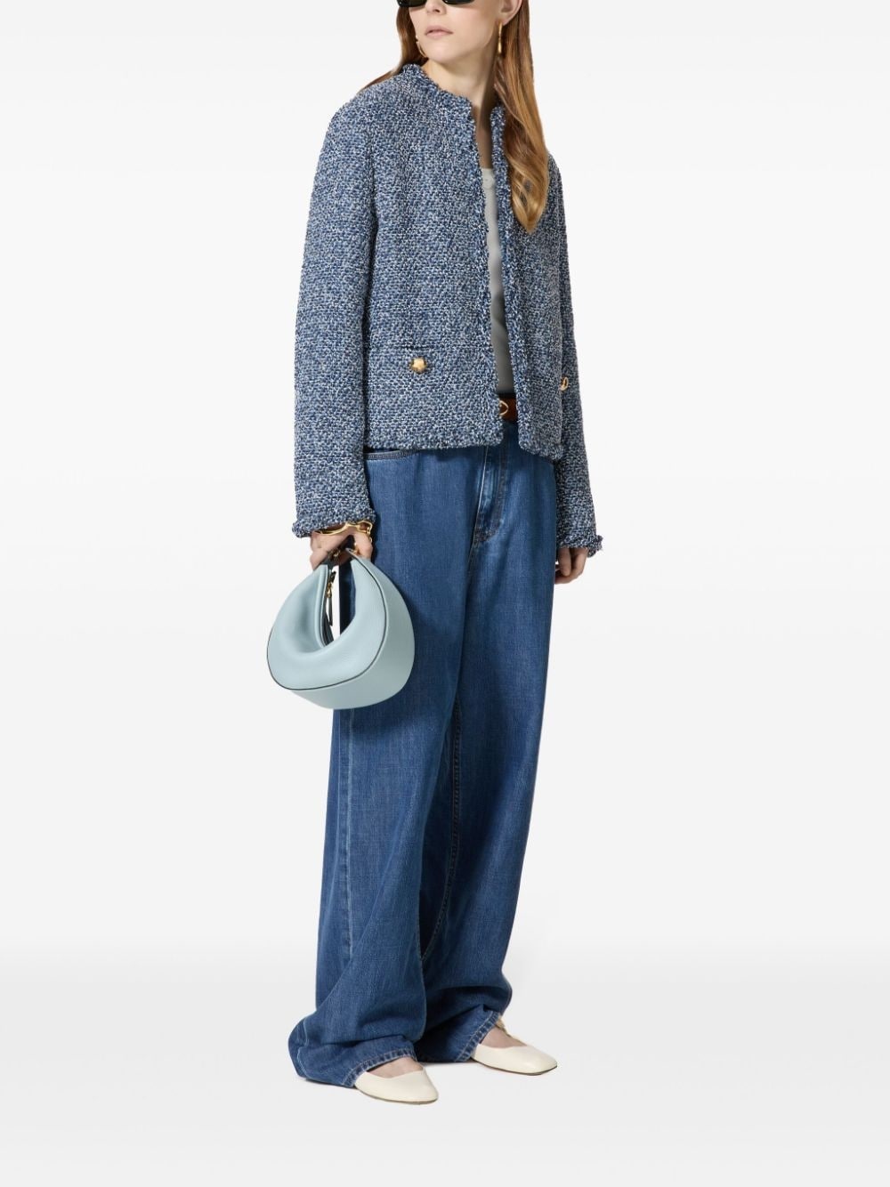 round-neck tweed jacket - 2