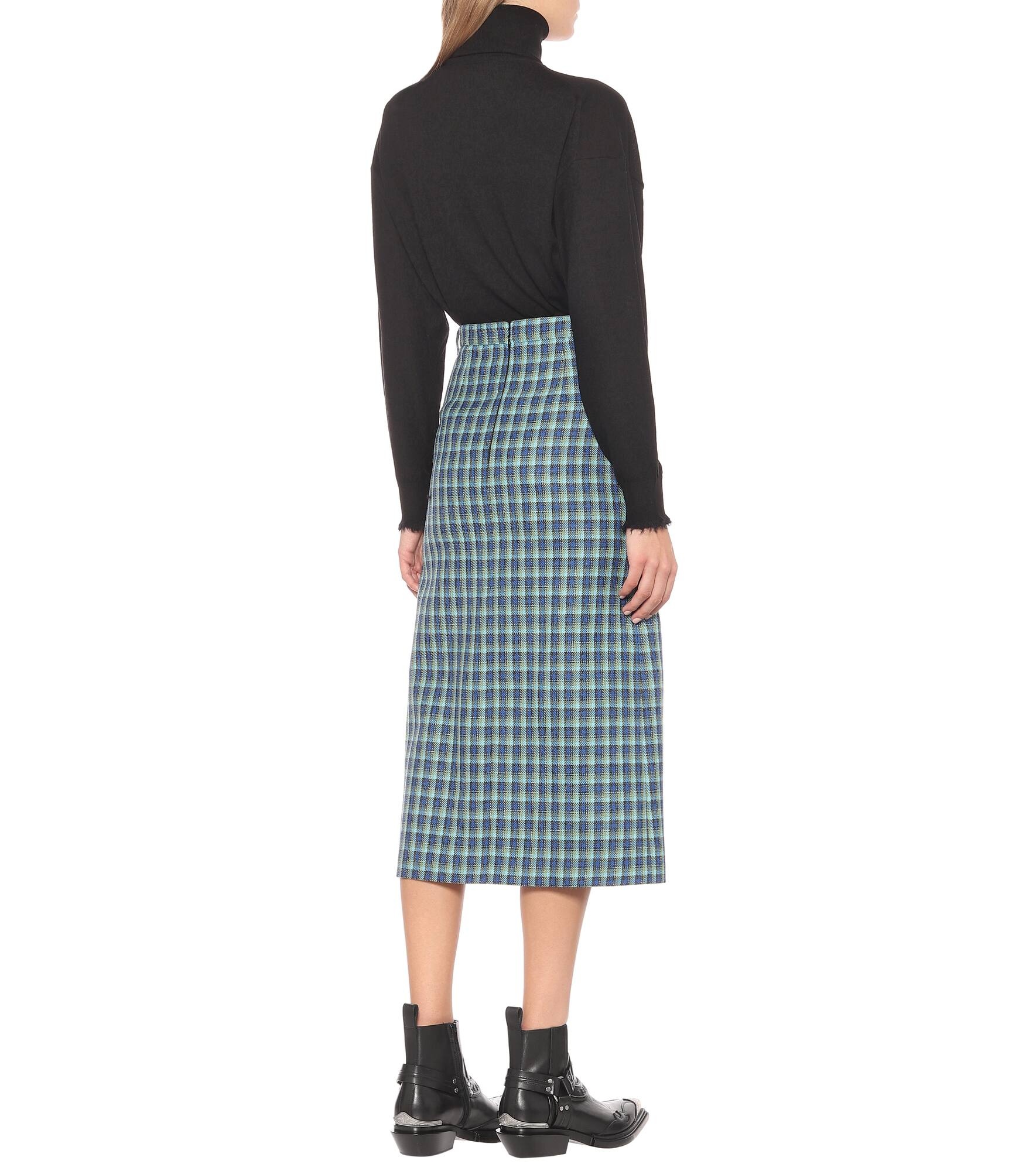 Checked wool pencil skirt - 3