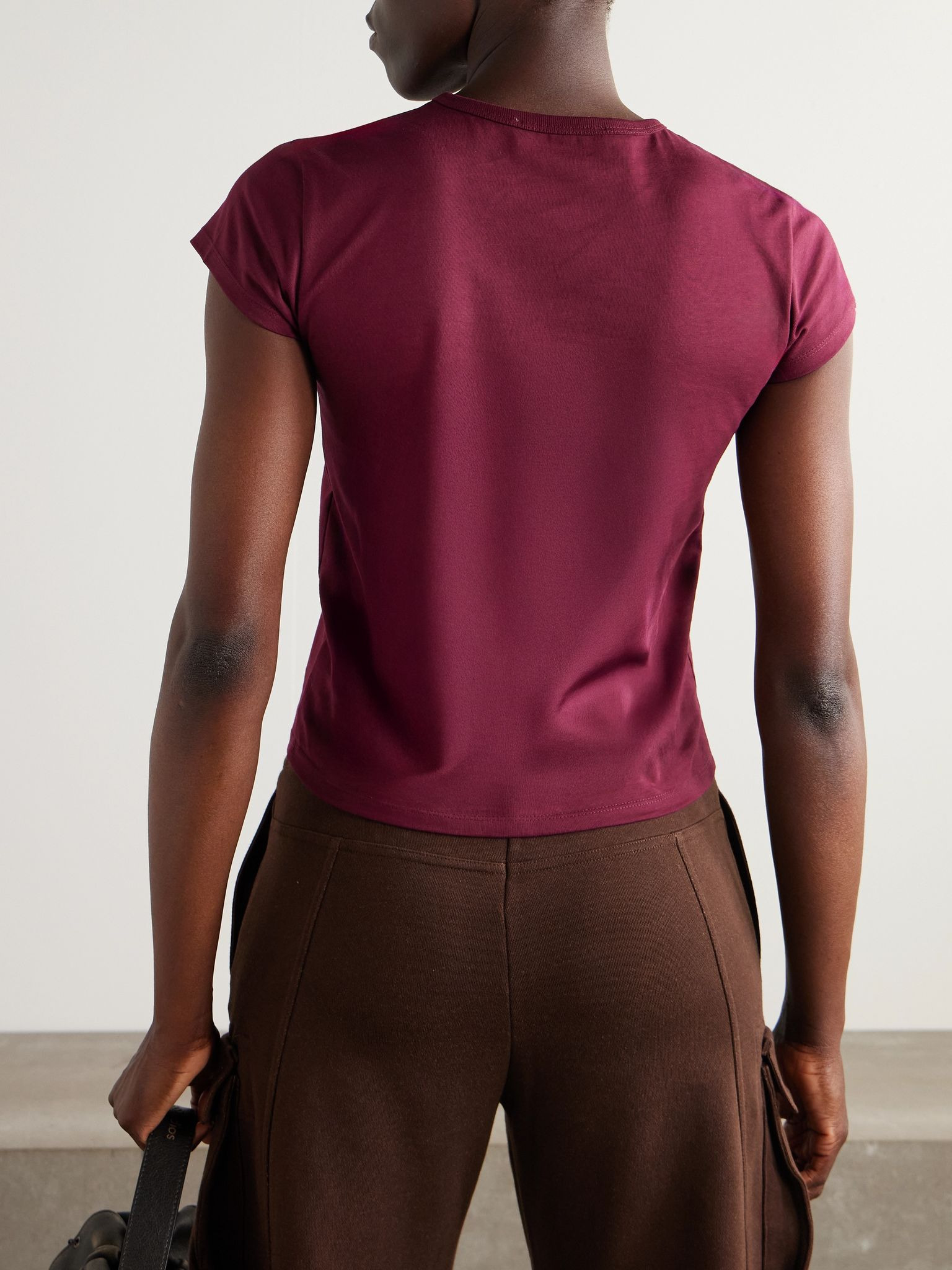 Embroidered cotton-jersey T-shirt Burgundy - 3