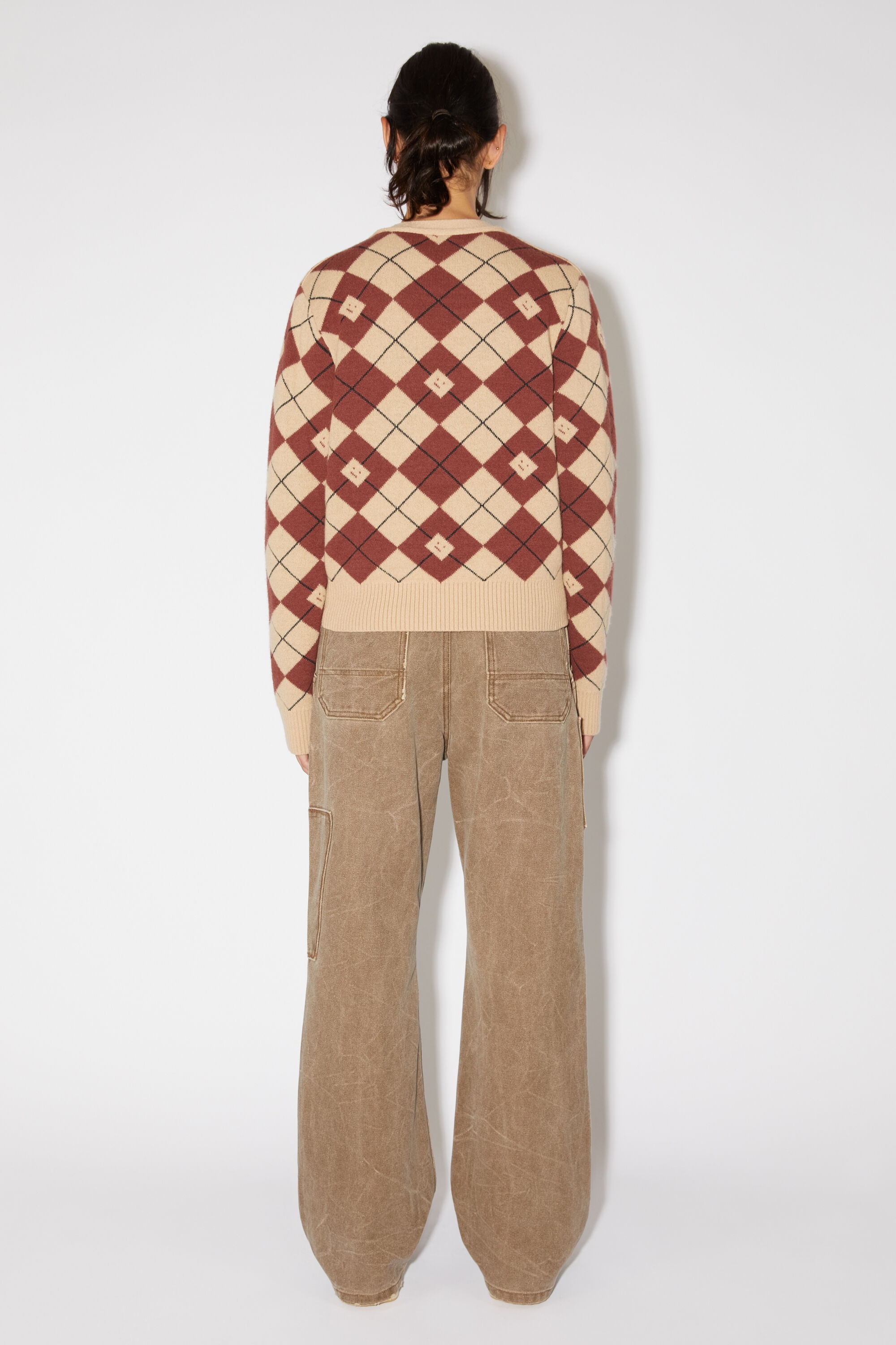 Argyle jacquard cardigan - Biscuit beige/deep red - 3