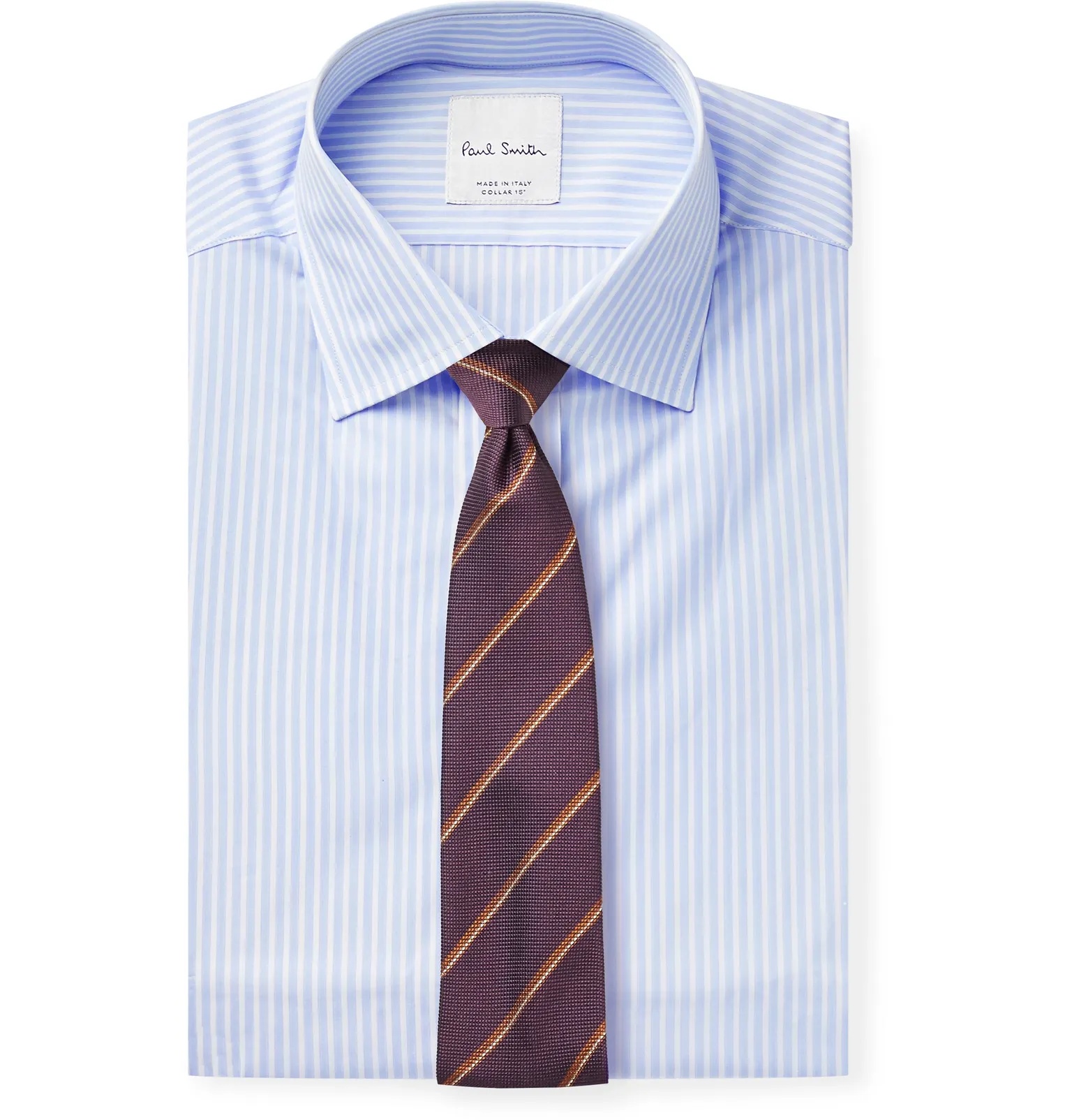 Slim-Fit Cutaway-Collar Striped Cotton-Poplin Shirt - 6