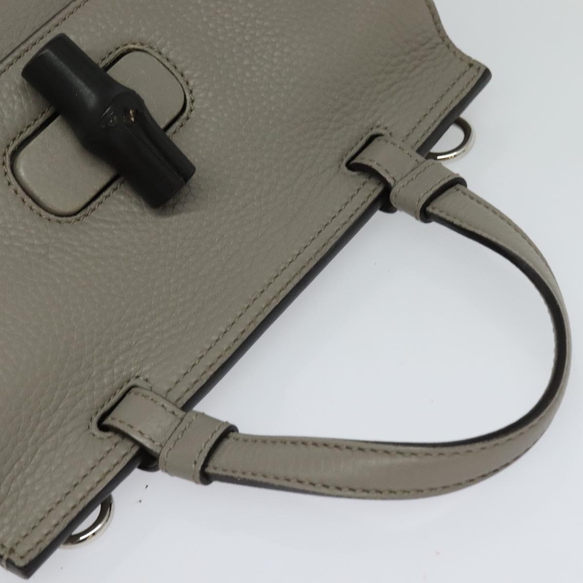 GUCCI Bamboo Daily Hand Bag Leather Gray Silver - 6
