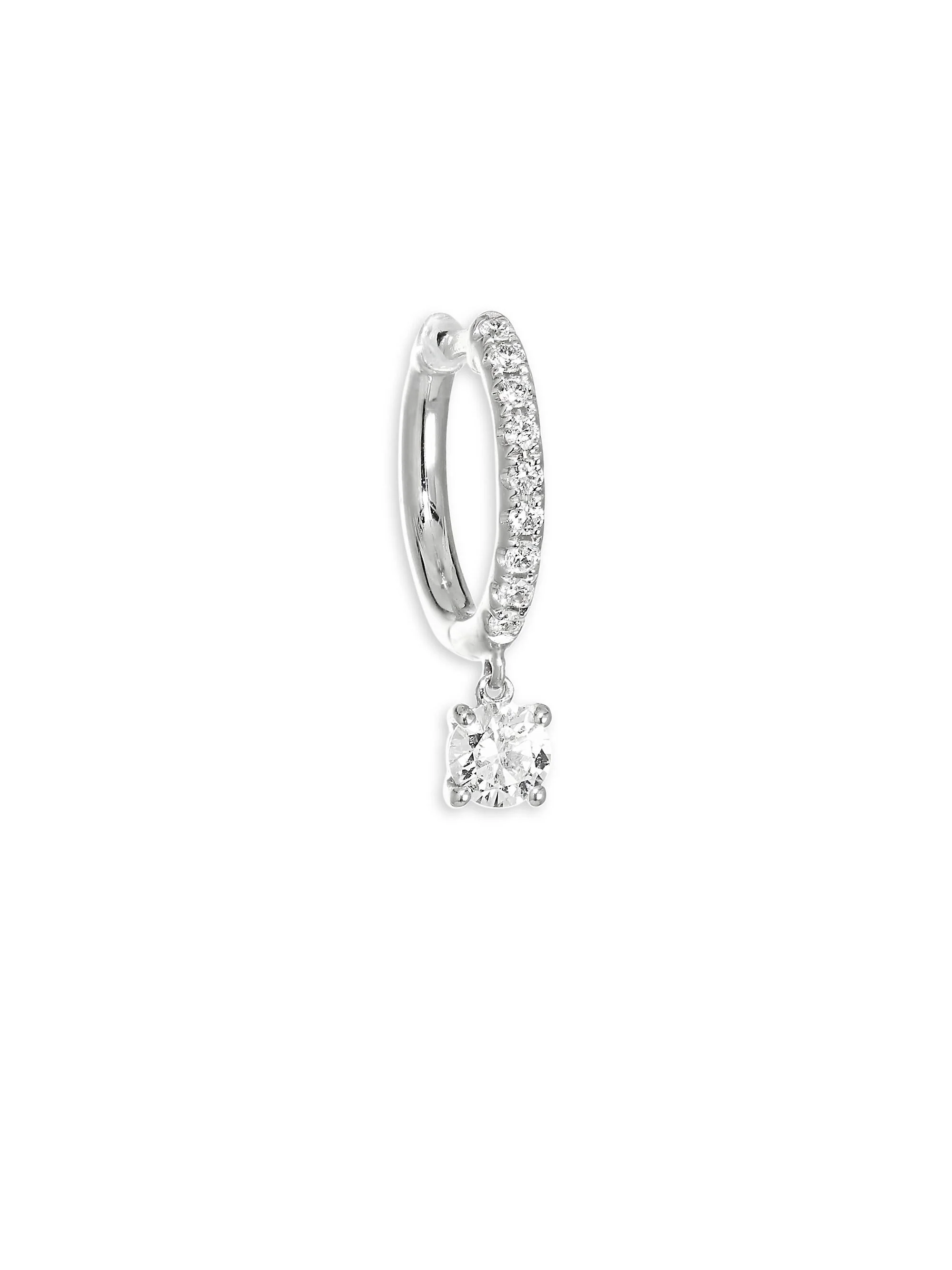 Women's 18K White Gold & Diamond Drop Single Huggie Hoop Earring - White Gold - 1