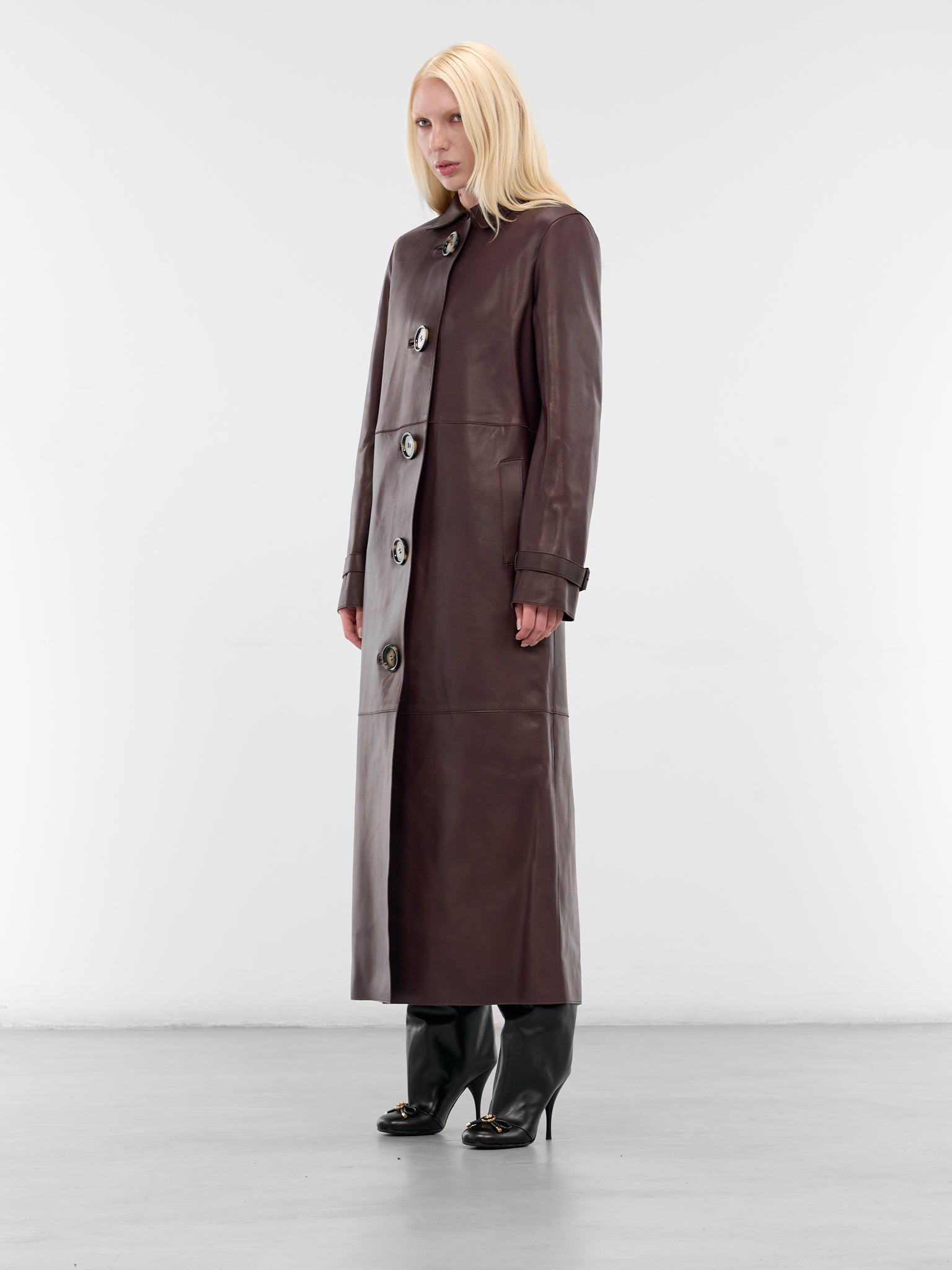 Brown Leather Long Coat - 2