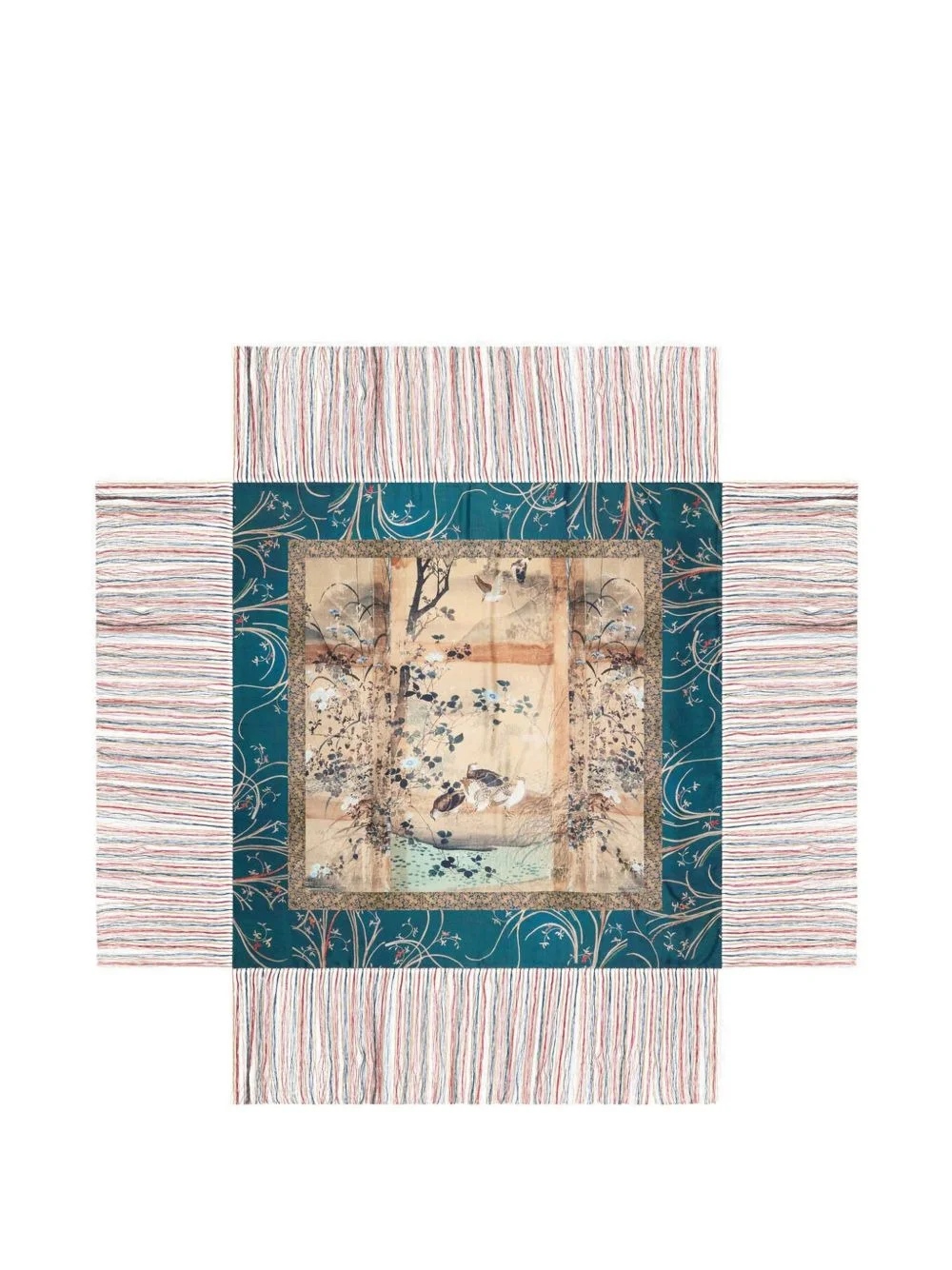Aloeuw botanical-print fringed shawl scarf - 1
