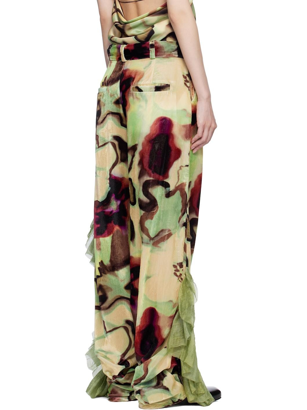 Beige & Green Dante Ruffle Trousers - 3