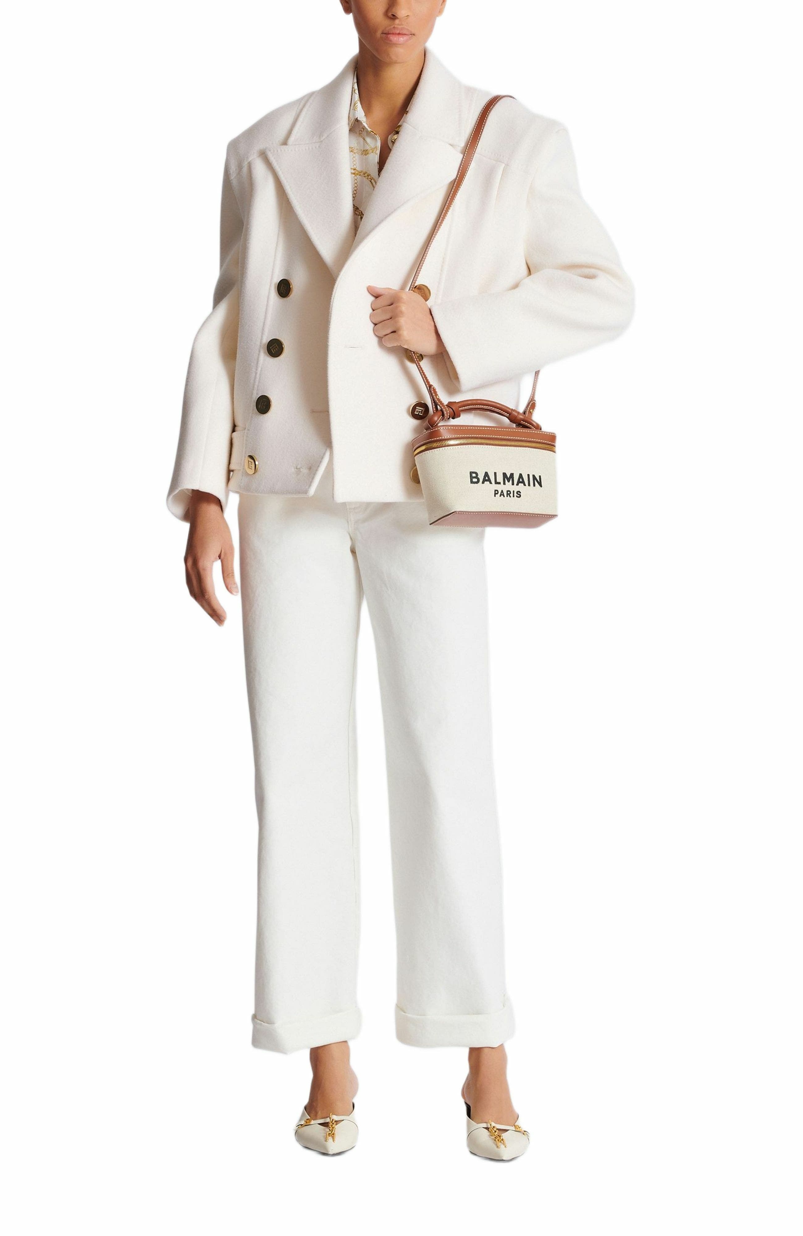 Balmain B-Army Vanity Case in canvas and leather in Beige at Nordstrom - 5