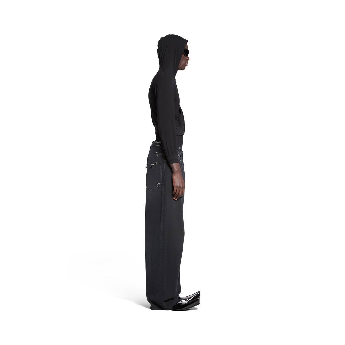 Pierced Baggy Pants in Black - 3
