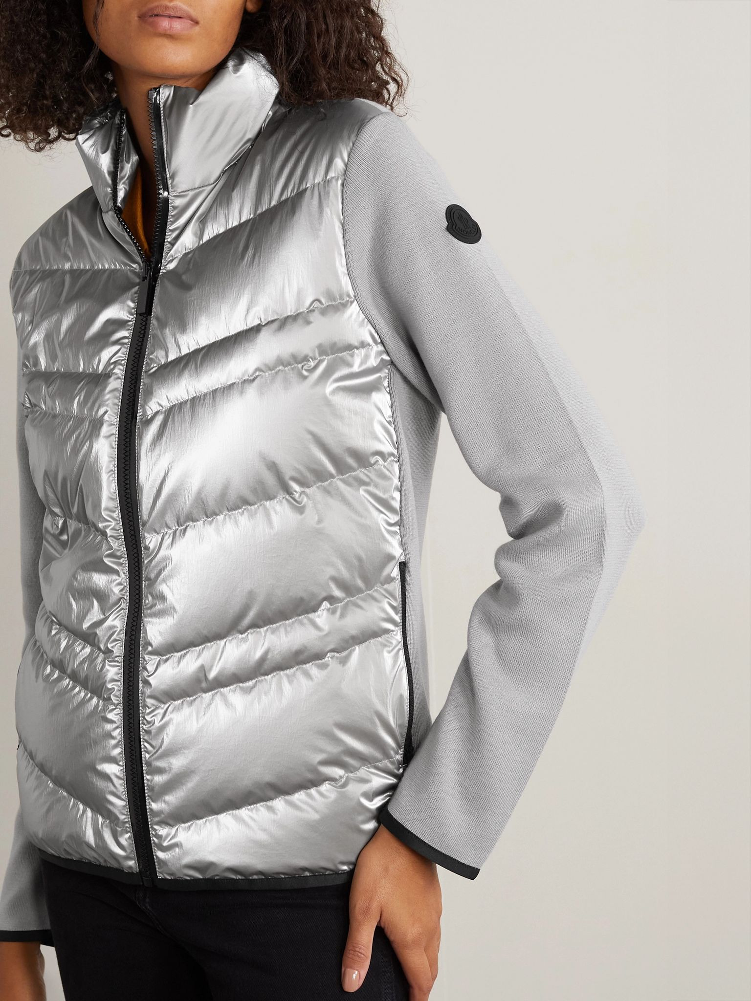 Paneled wool-blend and quilted shell down jacket Silver - 3