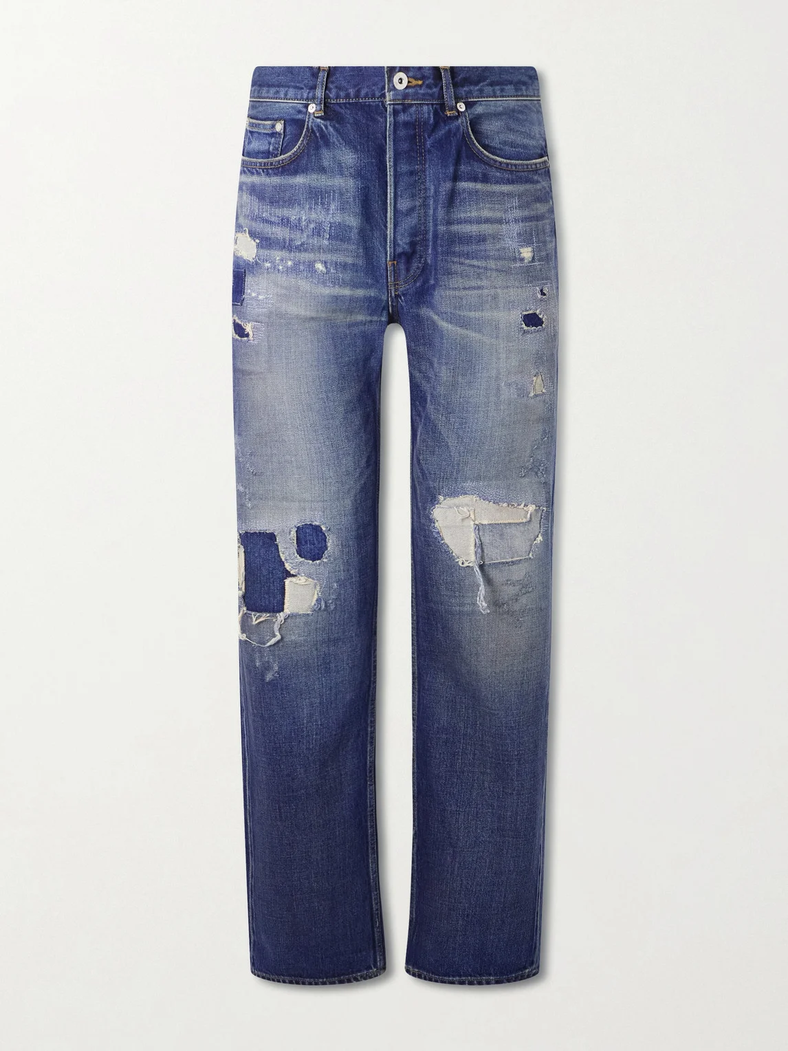 Straight-Leg Distressed Patchwork Jeans - 1