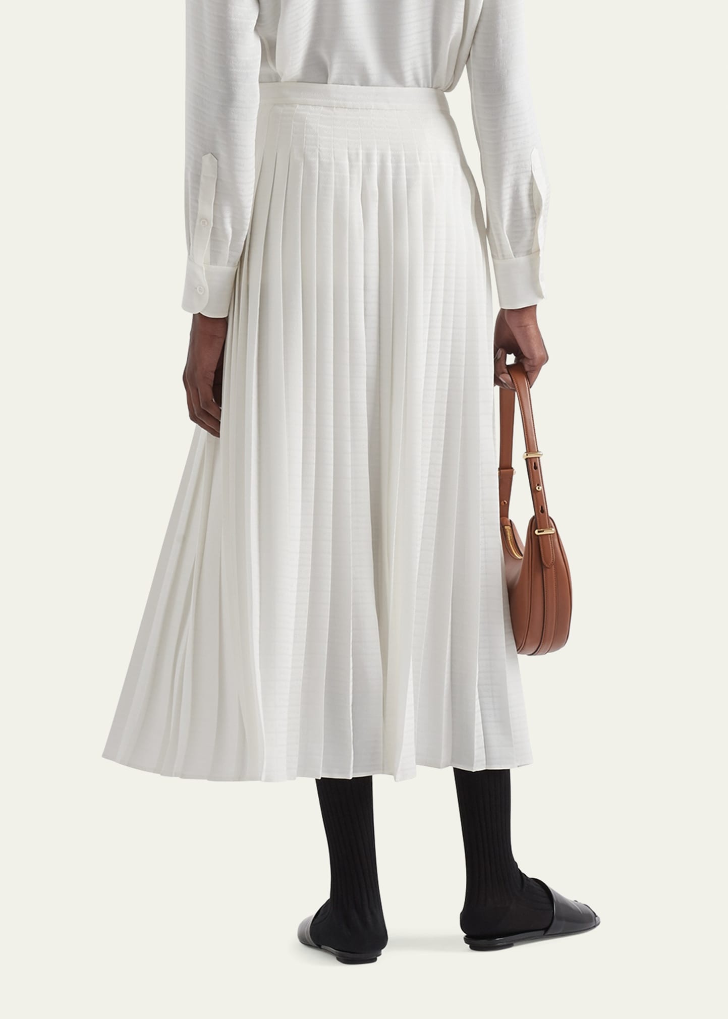 Logo-Embroidered Pleated Silk Midi Skirt - 3