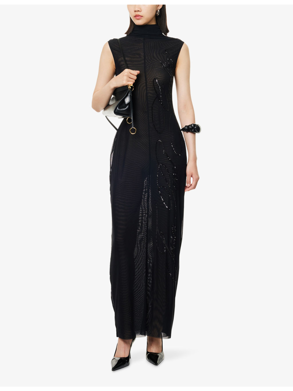 Mock-Neck Sequin Stretch-Mesh Maxi Dress - 2
