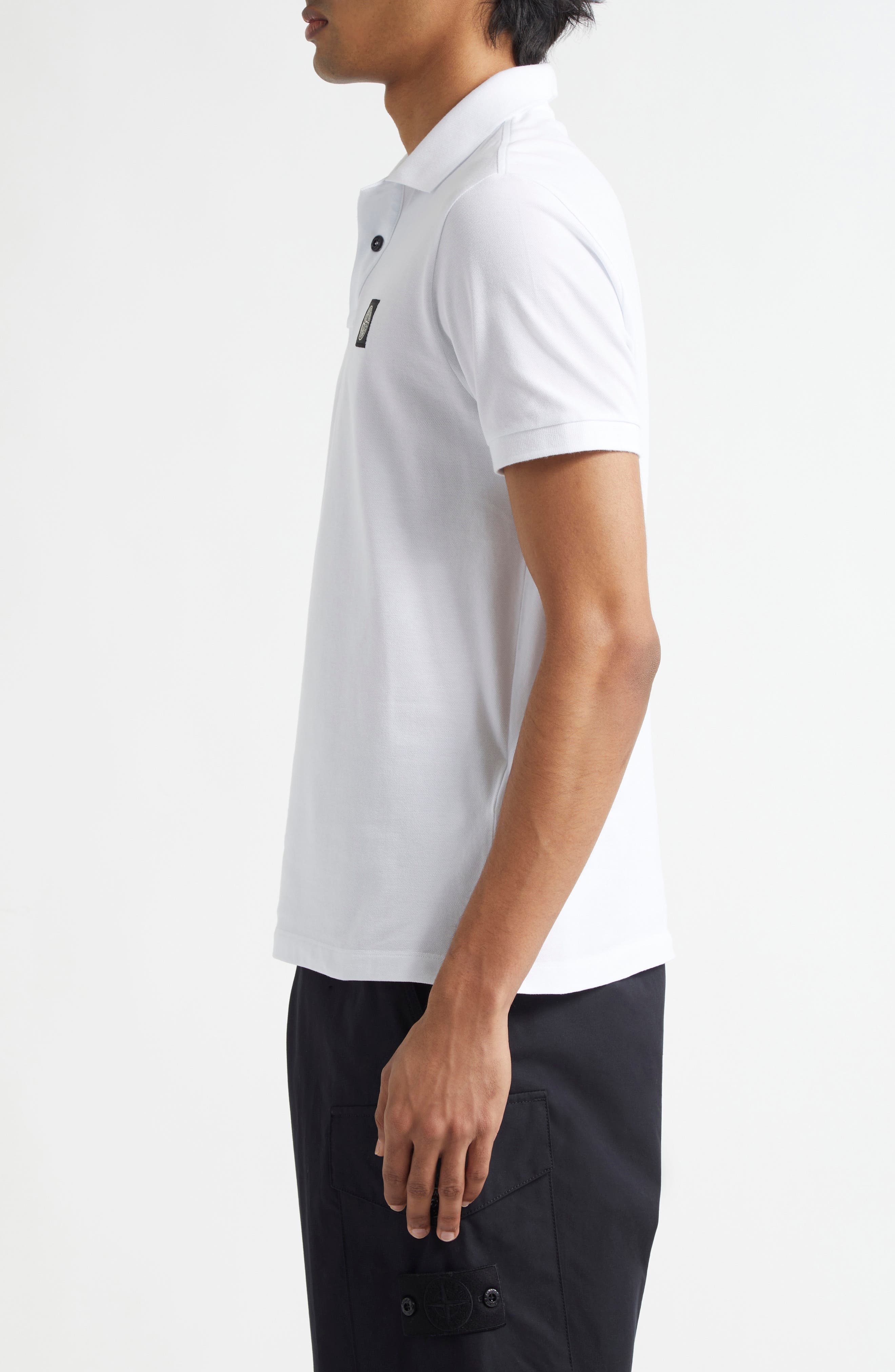 Stone Island 2SC18 Slim Fit Piqué Polo in V1001 White at Nordstrom - 3