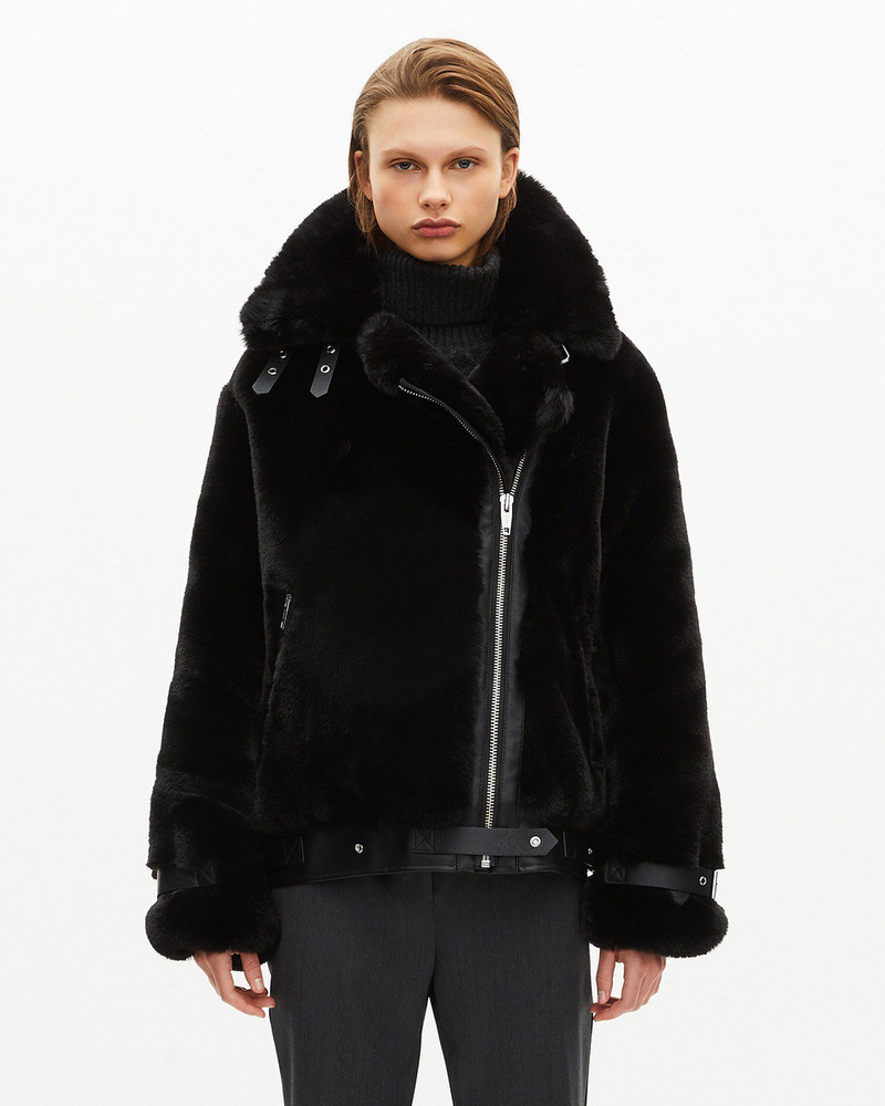 BLACK FUR-EFFECT AVIATOR JACKET 3