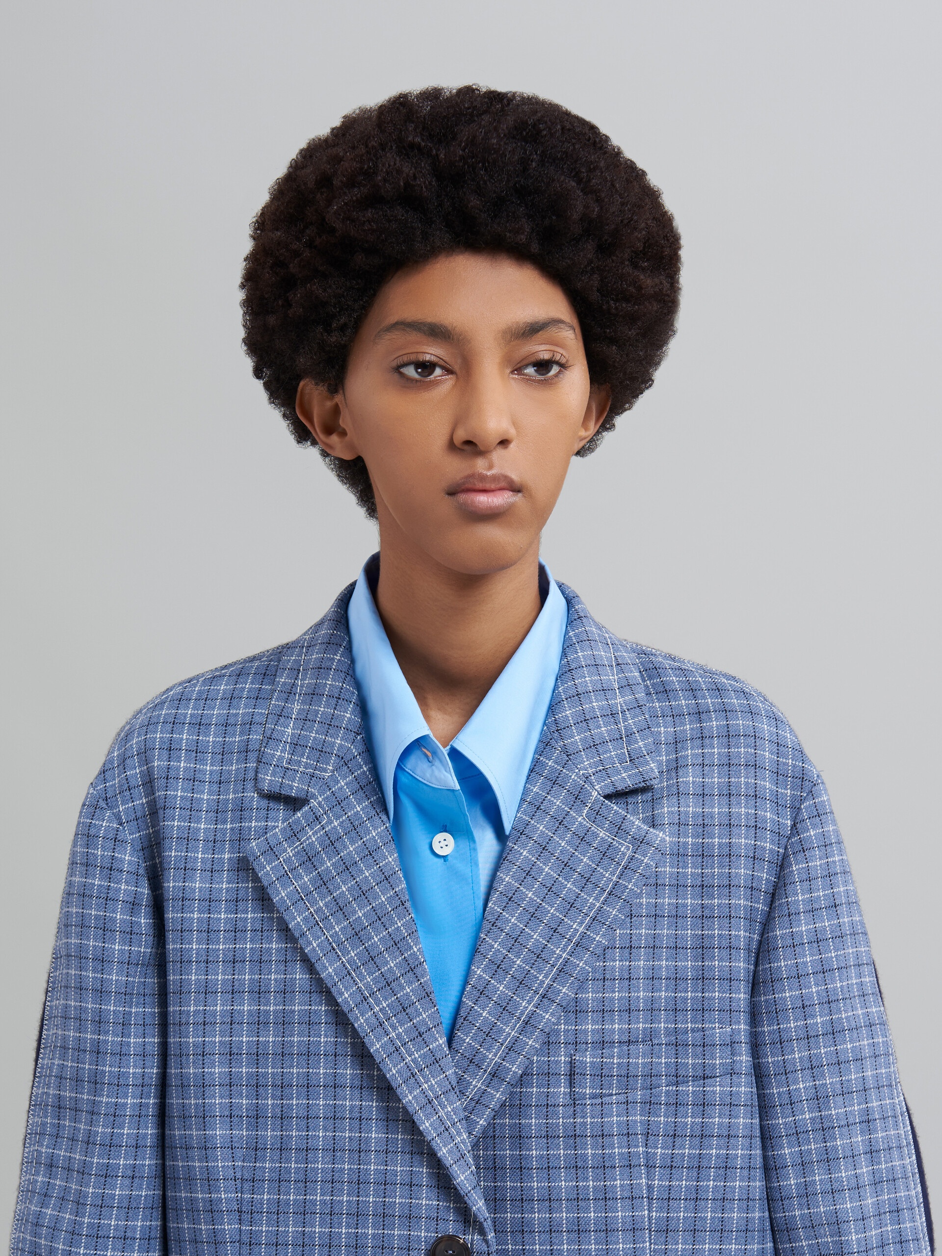 CHECK WOOL TWILL BLAZER JACKET WITH KNIT INSERTS - 4
