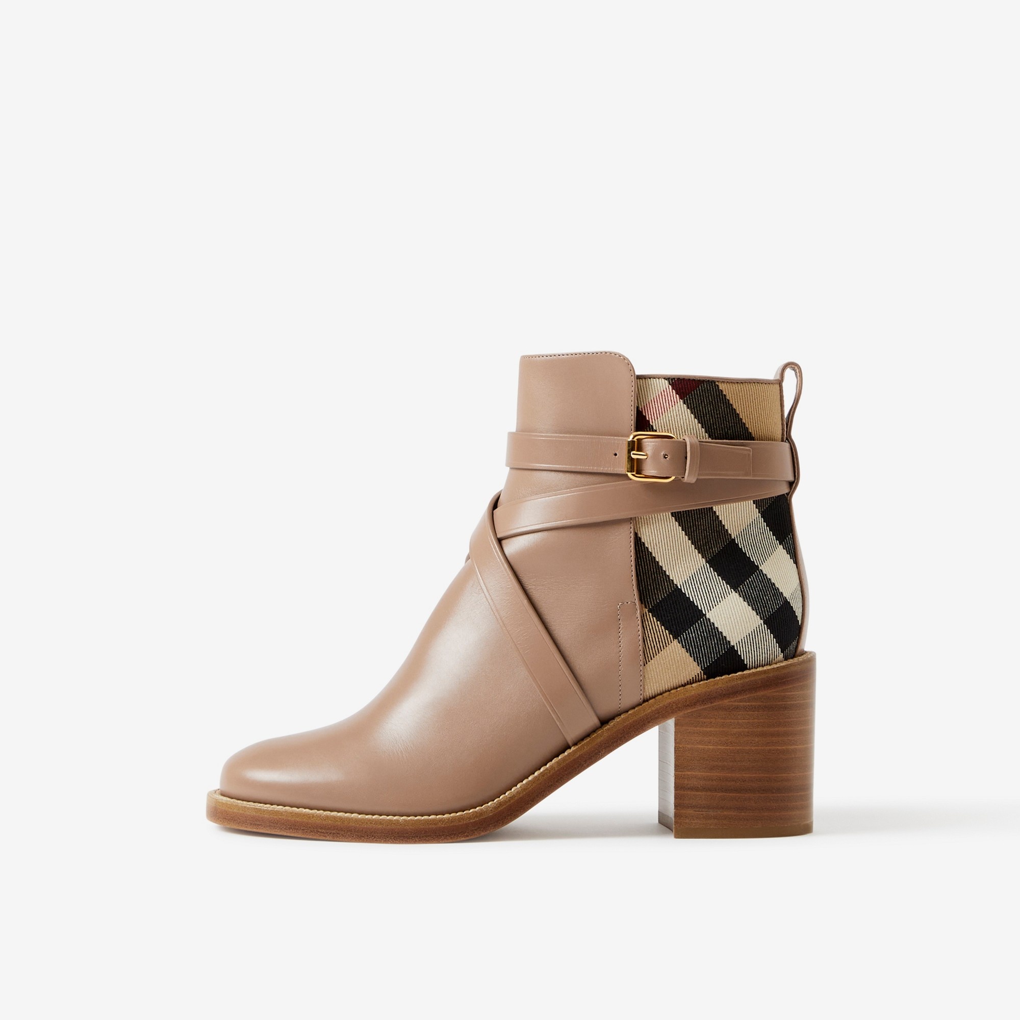 House Check and Leather Ankle Boots - 5