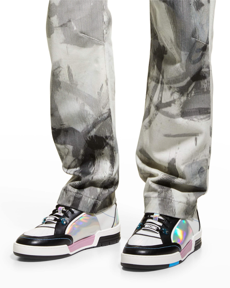 Moschino Men's Iridescent Colorblock Leather Low-Top Sneakers outlook