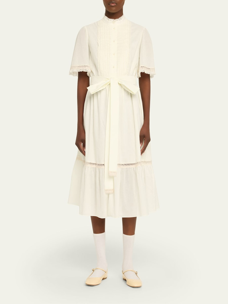 Valentino Short-Sleeve Belted Lace-Trim Shirtdress outlook