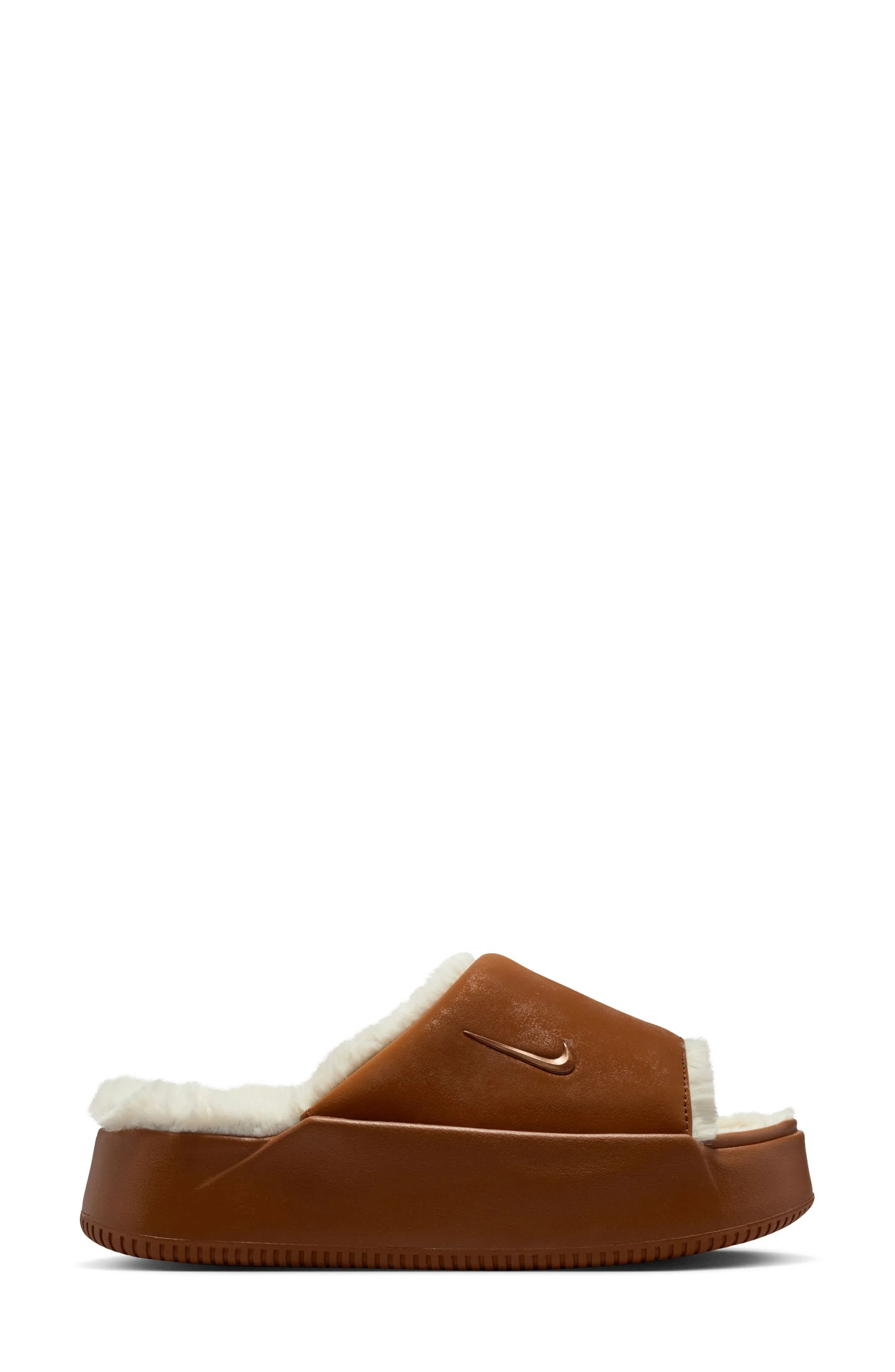 Nike Calm Elevation Faux Fur Lined Platform Slide in Light Tan/British Tan at Nordstrom - 1