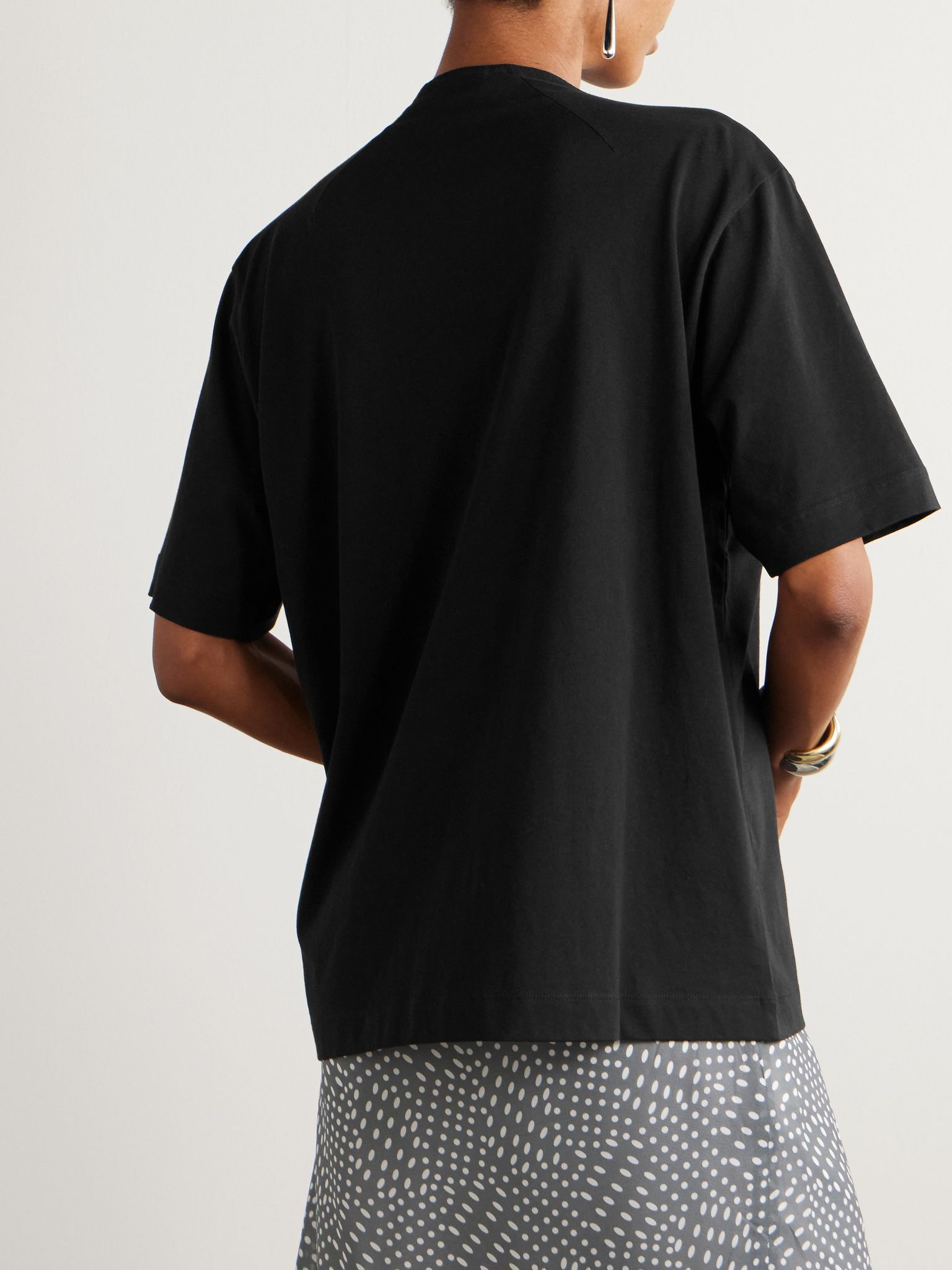 Bow-detailed organic cotton-jersey blouse Black - 4